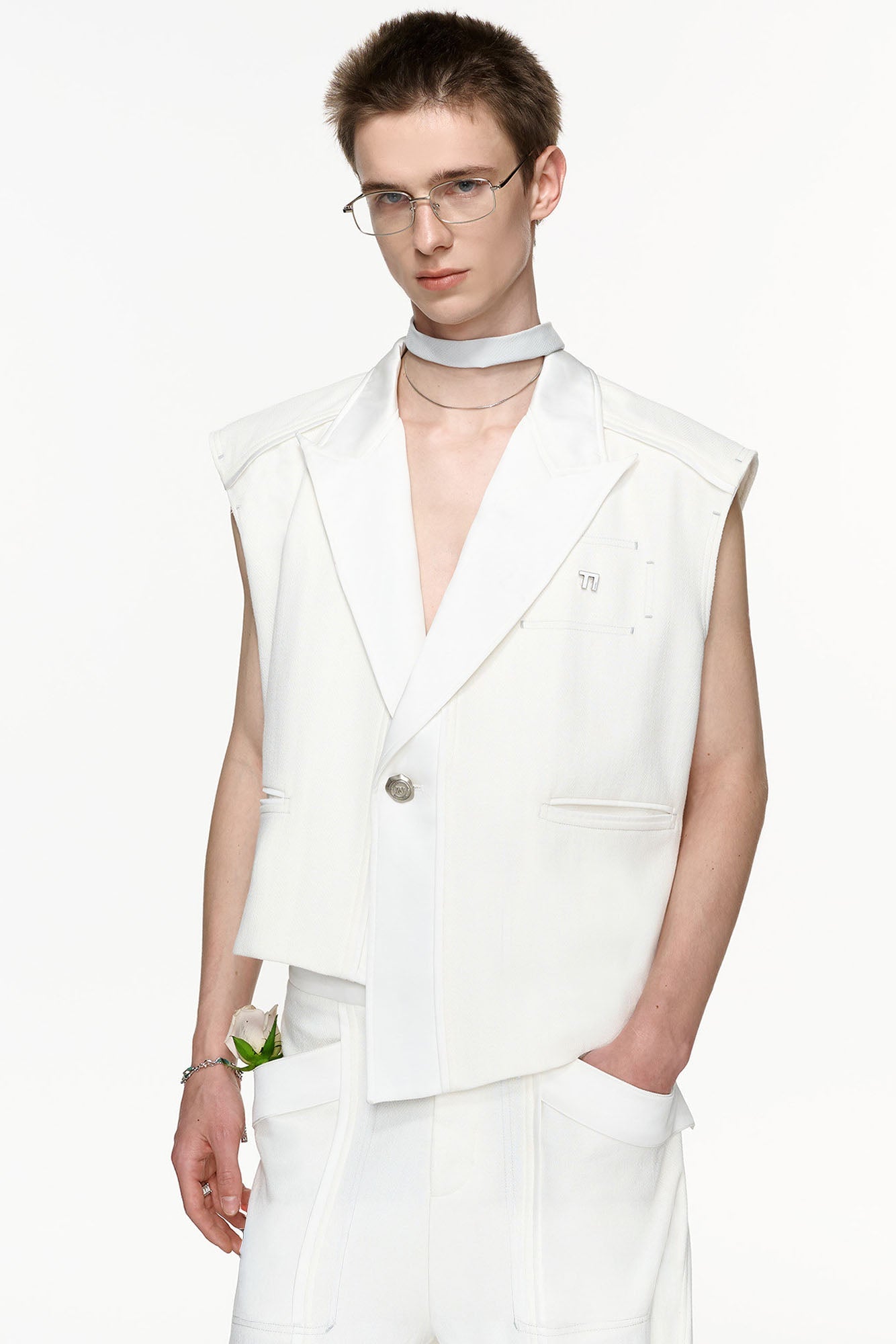 TIWILLTANG Asymmetrical Lapel Vest White-Vest-S (Preorder)-Free Shipping Leatheretro