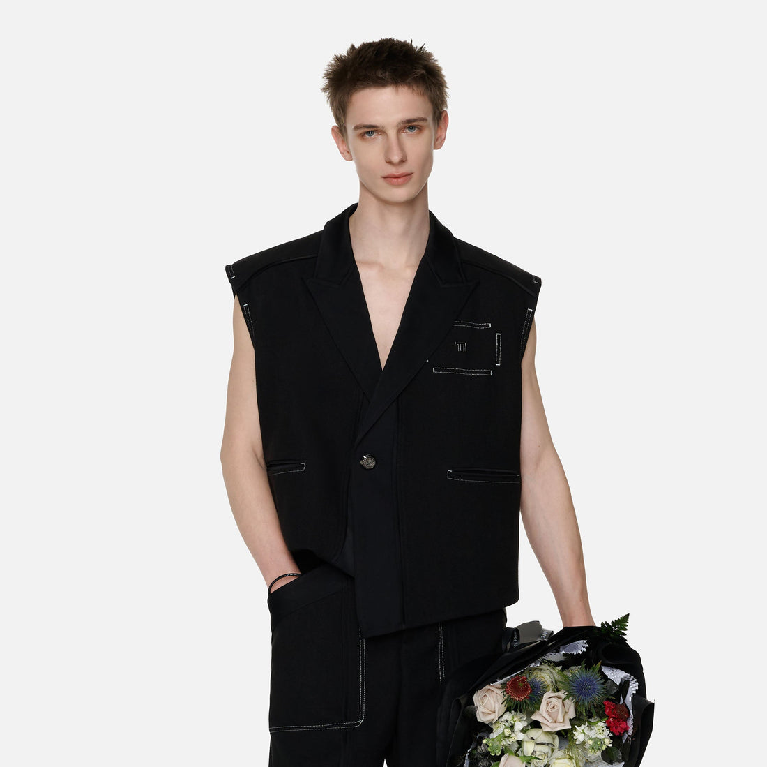TIWILLTANG Asymmetrical Lapel Vest Black-Vest-S (Preorder)-Free Shipping Leatheretro
