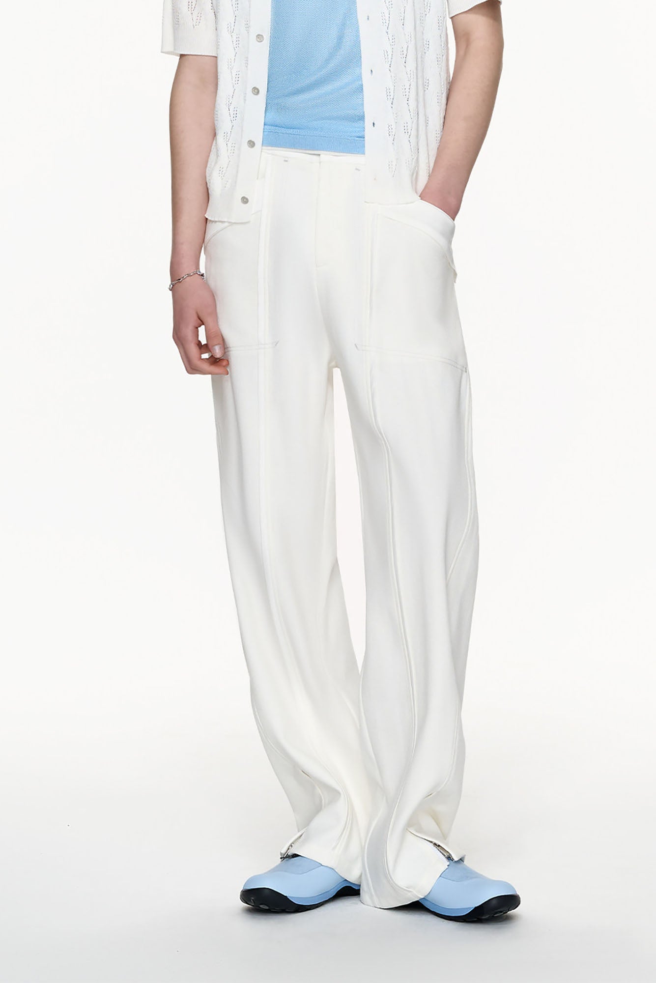 TIWILLTANG Paneled Zipper-Hem Wide-Leg Pants White-Pants-S (Preorder)-Free Shipping Leatheretro