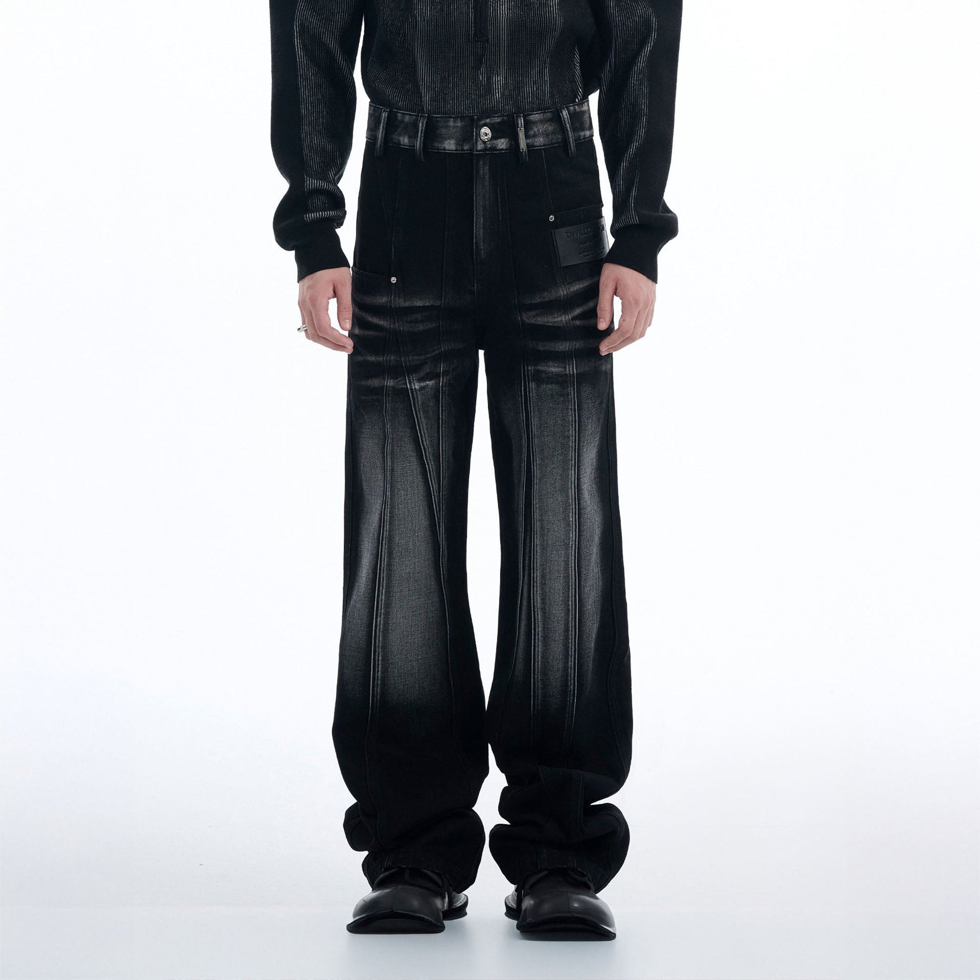 TIWILLTANG Whiskering Washed Panel Straight-Leg Jeans-Jeans-S-Free Shipping Leatheretro