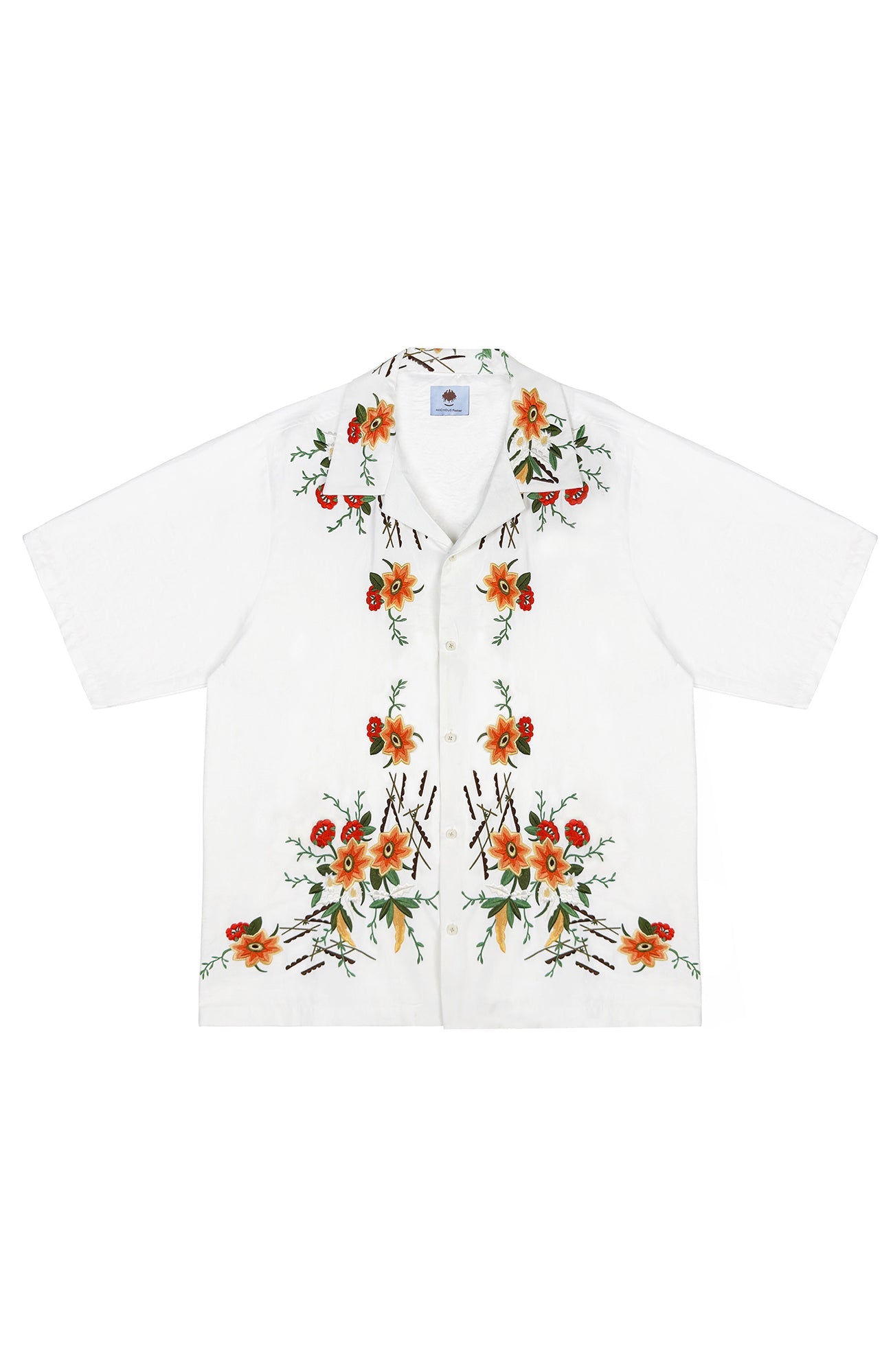 MIICHOUS Botanical Embroidered Half Shirt-Half shirt-S-Free Shipping Leatheretro