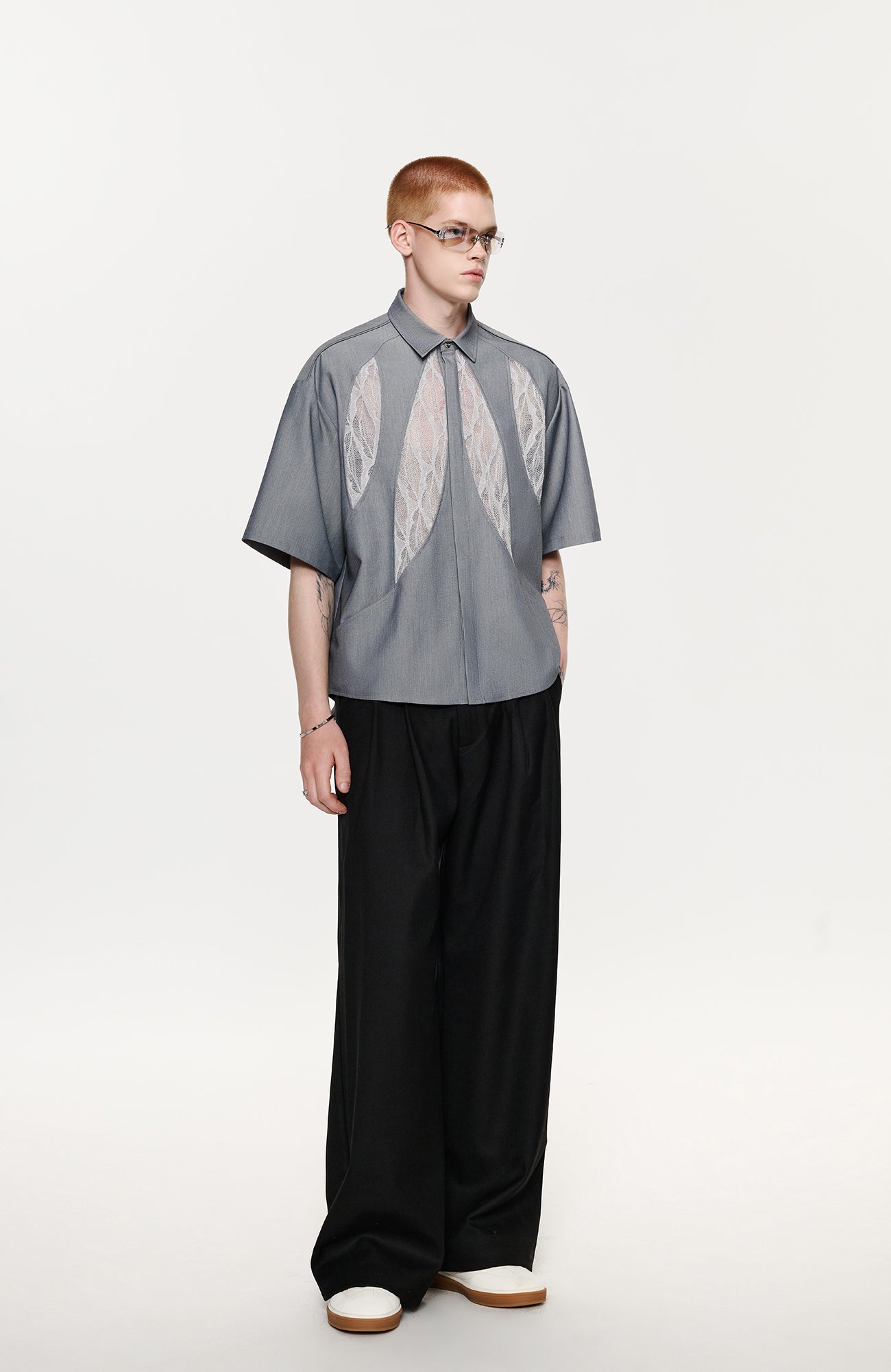 TIWILLTANG Leaf Lace Paneled Half Shirt-Half shirt-S-Free Shipping Leatheretro