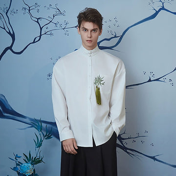 JIECHI Bamboo Tassel Embroidered Mandarin Shirt-Shirt-M-Free Shipping Leatheretro