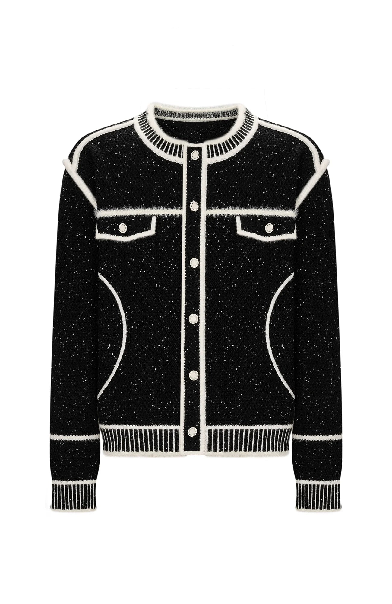 TIWILLTANG Frayed Edge Tweed Knit Jacket-Jacket-XS-Black-Free Shipping Leatheretro