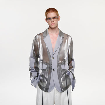 TIWILLTANG Drawstring Lustrous Paneled Blazer-Jacket-S-Free Shipping Leatheretro