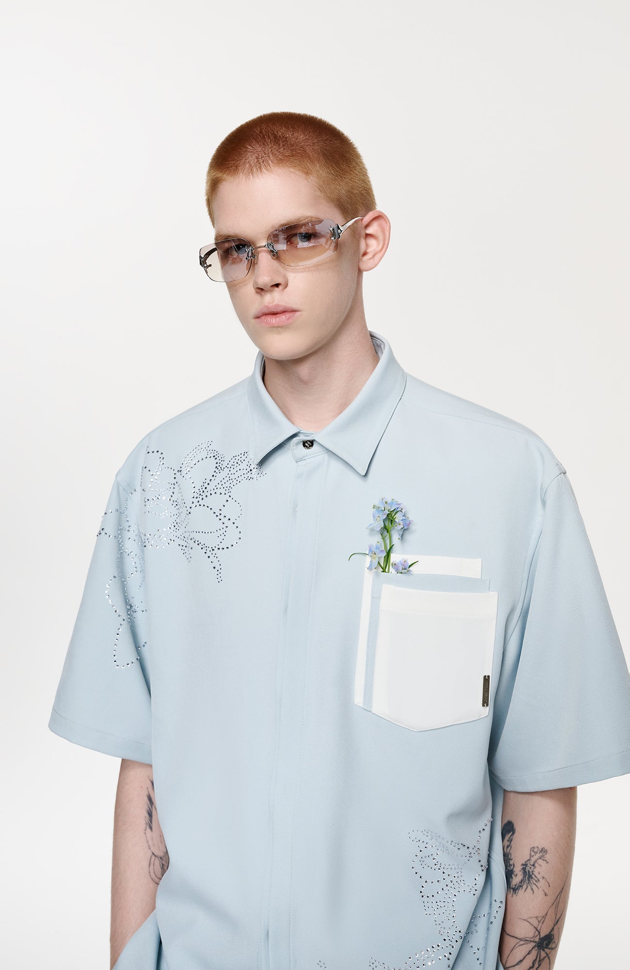 TIWILLTANG Floral Diamond Layered Pocket Half Shirt-Half shirt-S-Free Shipping Leatheretro