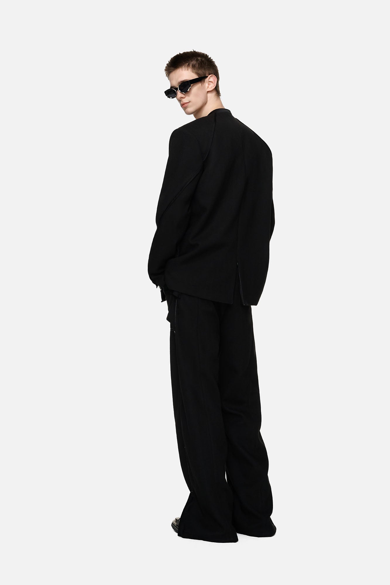 TIWILLTANG Paneled Zipper-Hem Wide-Leg Pants Black-Pants-S (Preorder)-Free Shipping Leatheretro