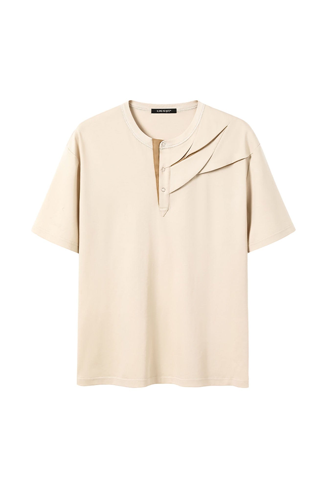 ALVNG AR ANTS Slash Pleated Shoulder Spliced Henley T-Shirt-T Shirt-S-Khaki-Free Shipping Leatheretro