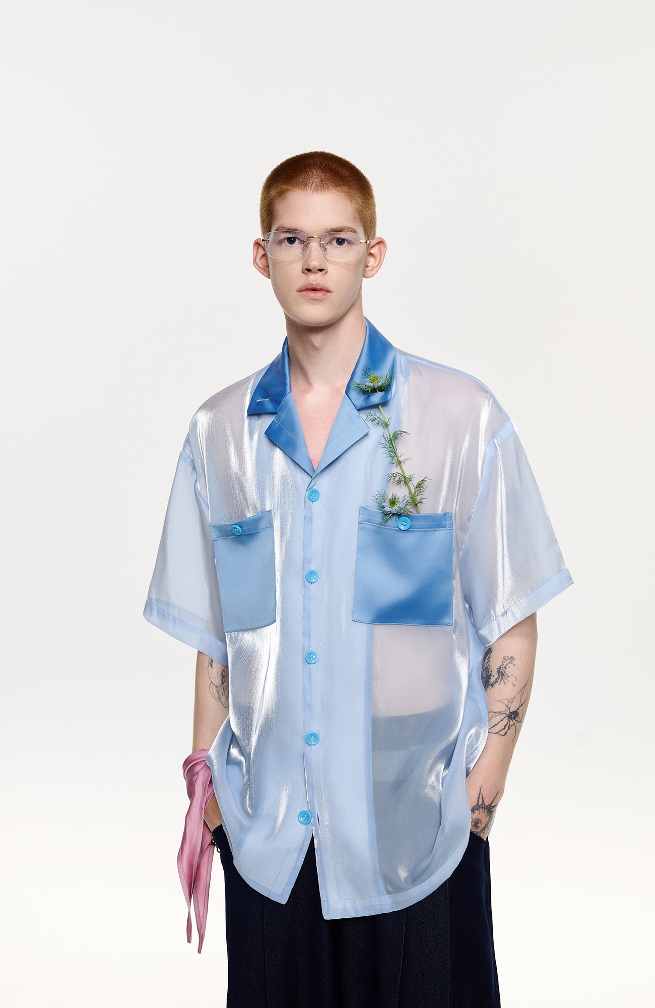 TIWILLTANG Contrast Tie-Neck Sheer Half Shirt-Half shirt-S-Free Shipping Leatheretro
