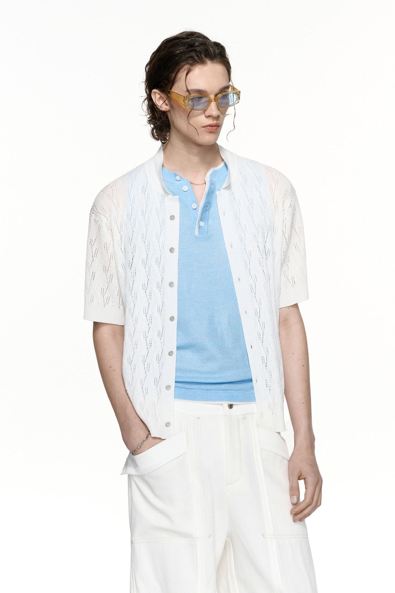 TIWILLTANG Pointelle Knit Polo Half Shirt-Half shirt-S-Free Shipping Leatheretro