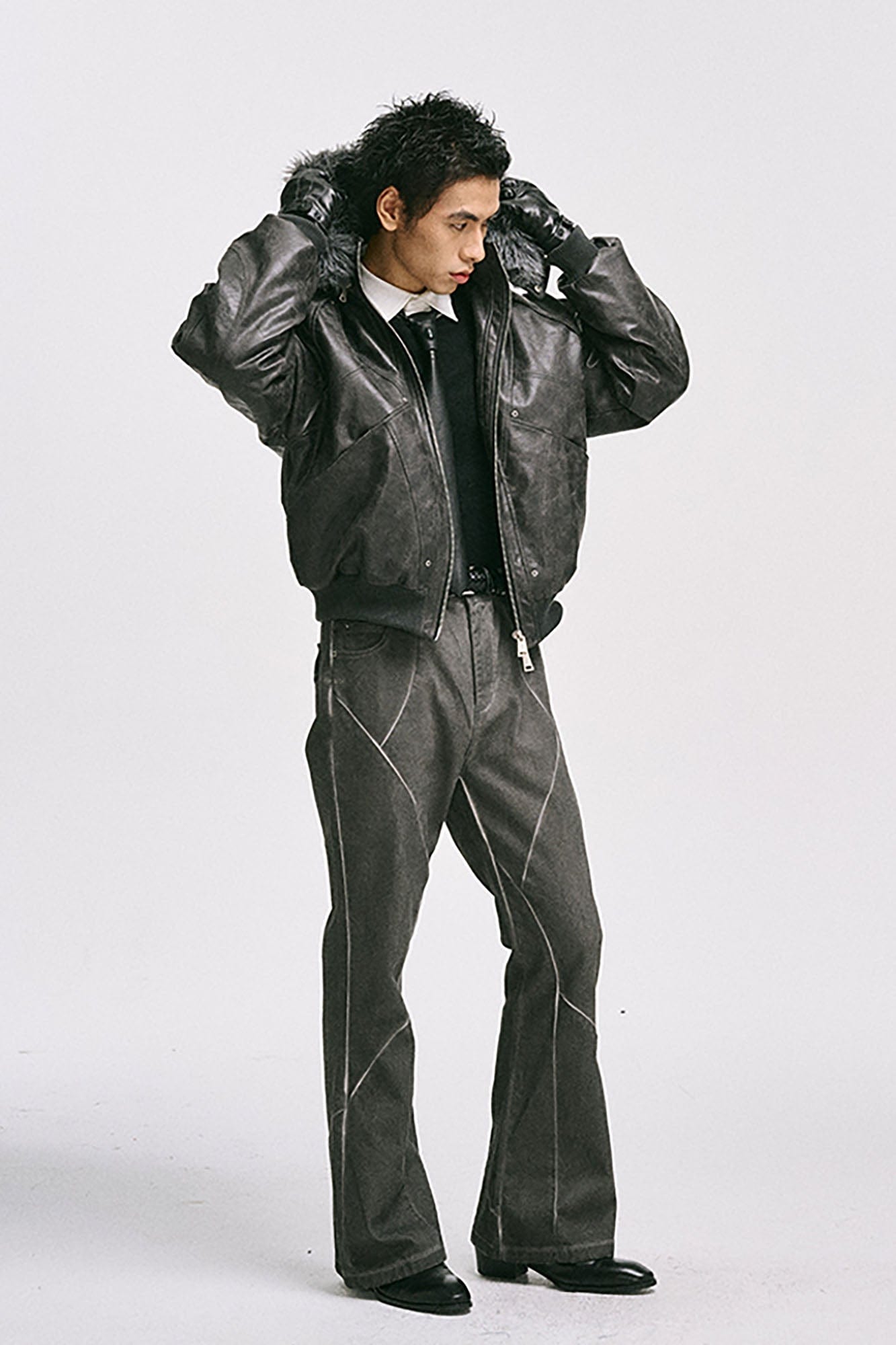 CATSSTAC Crosscut Washed Denim Pants-Jeans-M-Black-Free Shipping Leatheretro