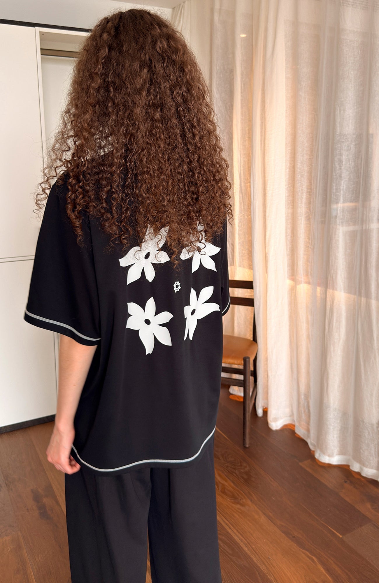 MIICHOUS Contrast Piping Floral Graphic T-Shirt-T Shirt-S-White-Free Shipping Leatheretro