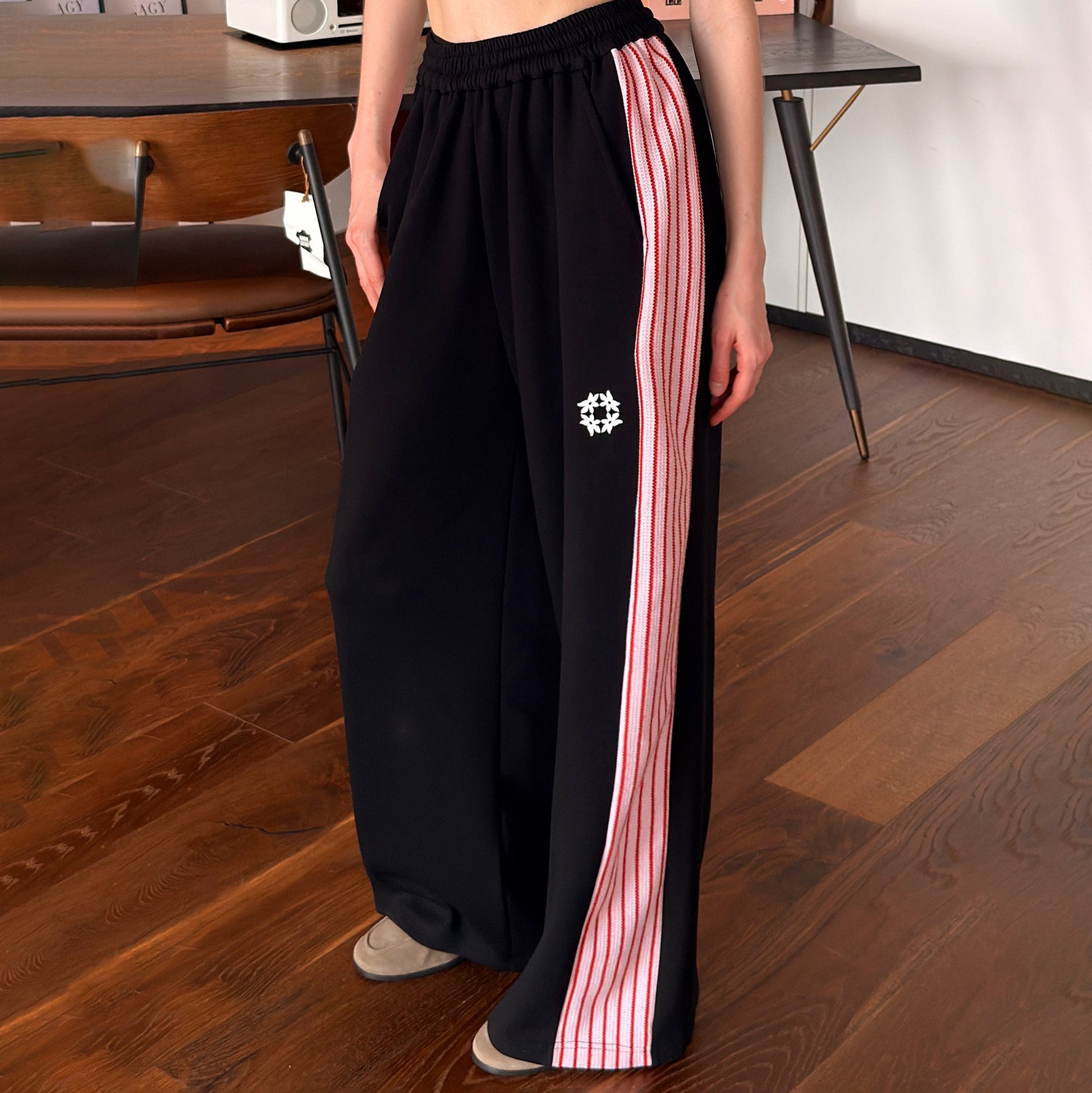 MIICHOUS Contrast Stripes Panel Pants-Pants-S (Preorder)-Black-Free Shipping Leatheretro