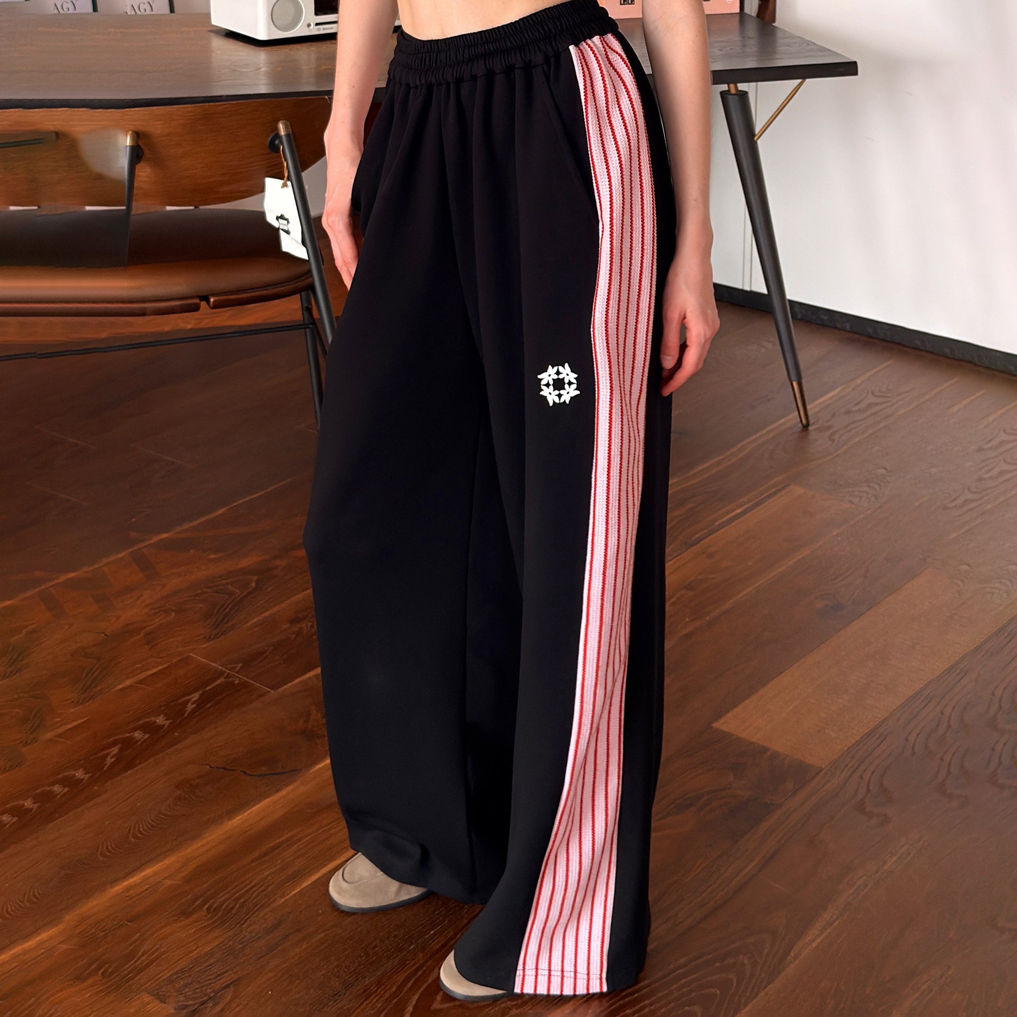 MIICHOUS Contrast Stripes Panel Pants-Pants-S (Preorder)-Black-Free Shipping Leatheretro
