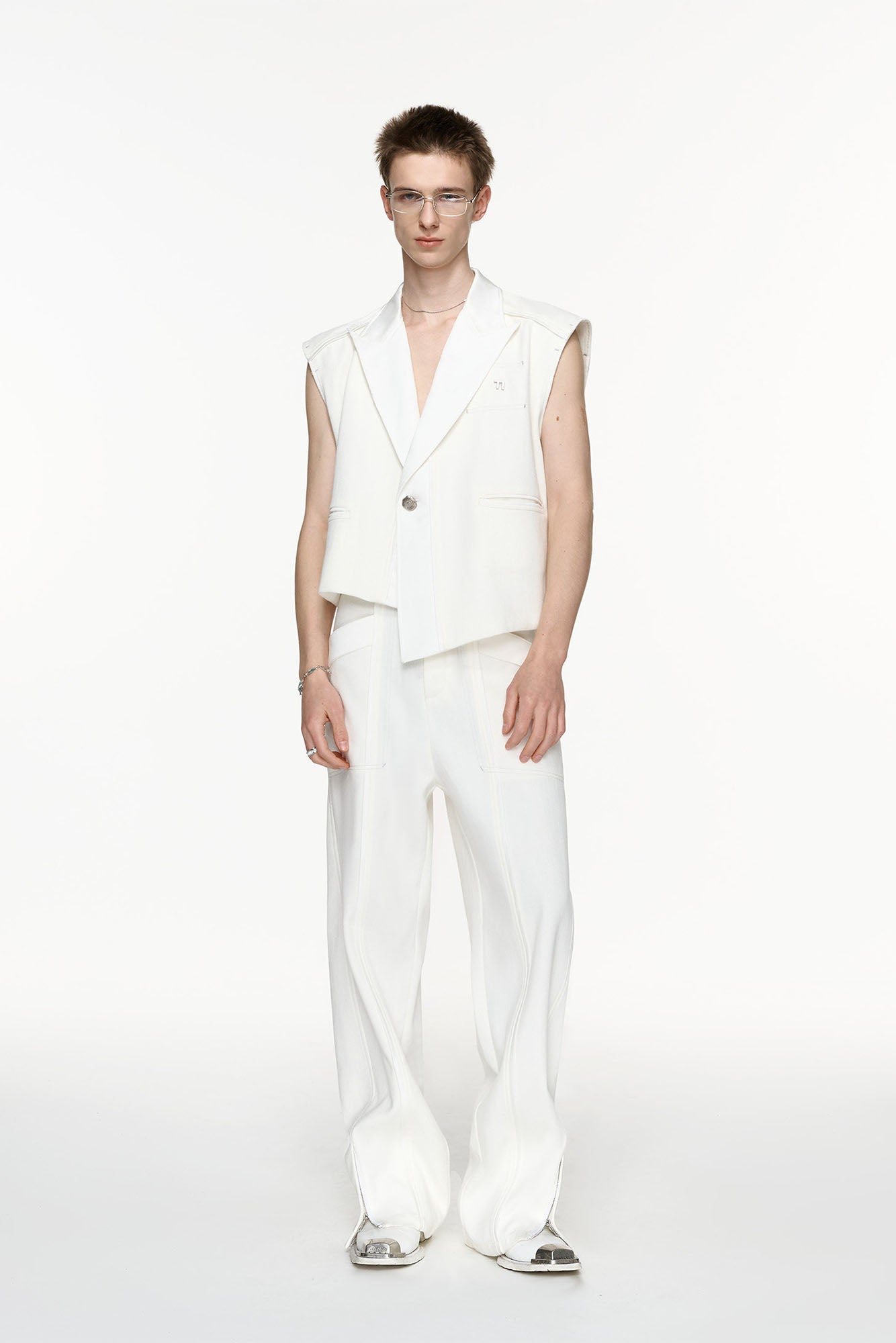 TIWILLTANG Paneled Zipper-Hem Wide-Leg Pants White-Pants-S (Preorder)-Free Shipping Leatheretro