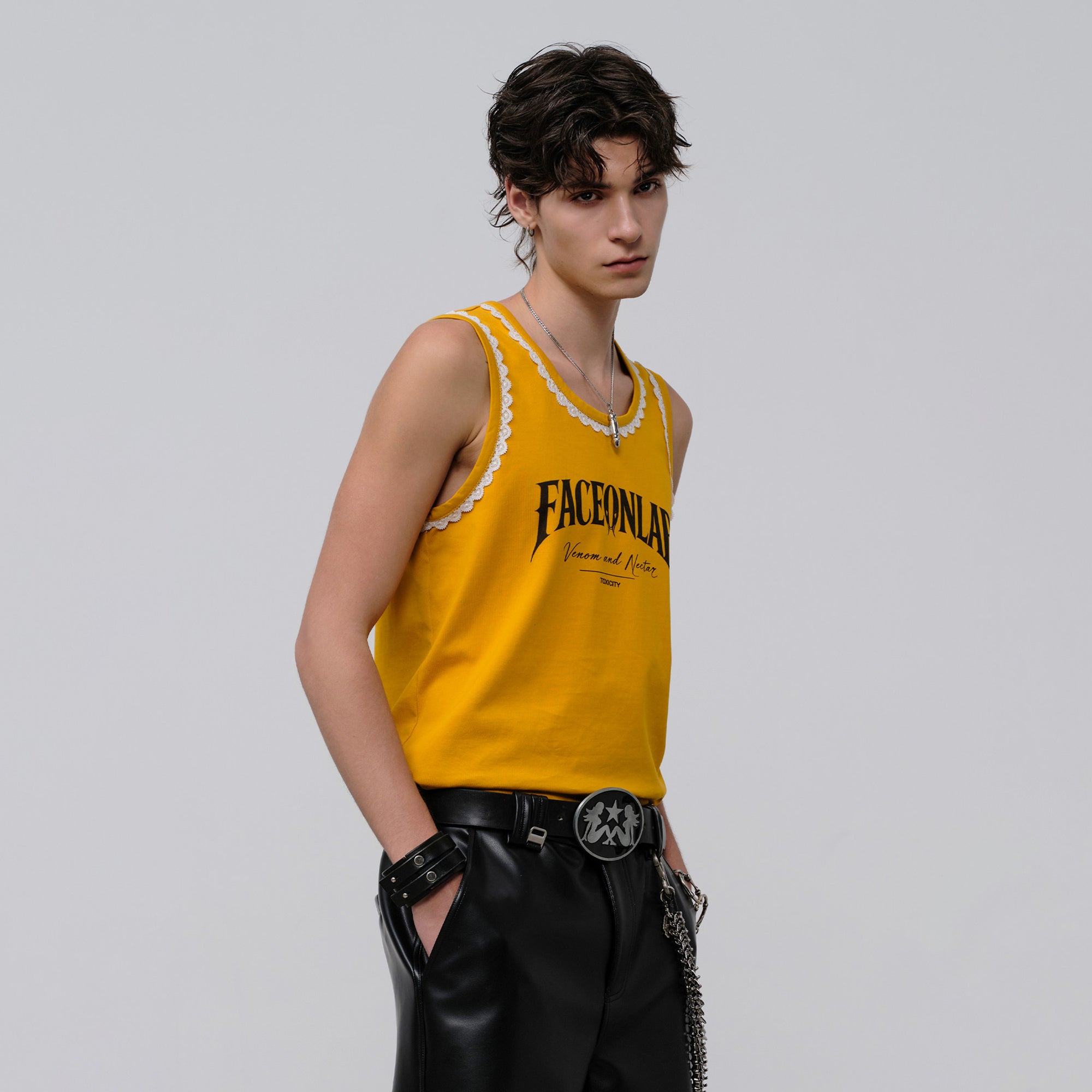 FACEONLAB Lace Trim Gothic Letters Sleeveless Tank-Tank Top-M-Black-Free Shipping Leatheretro