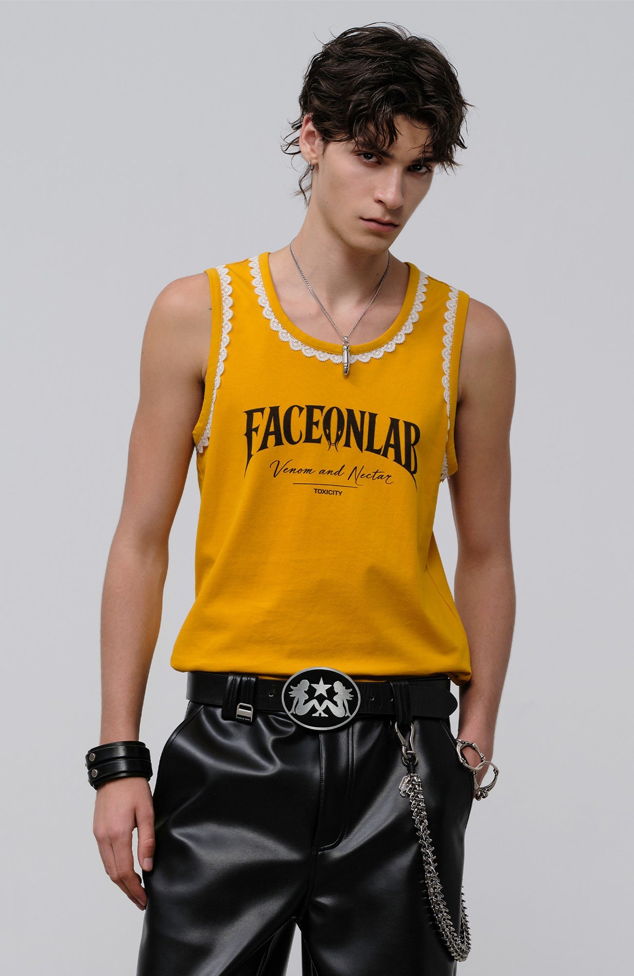 FACEONLAB Lace Trim Gothic Letters Sleeveless Tank-Tank Top-M-Black-Free Shipping Leatheretro