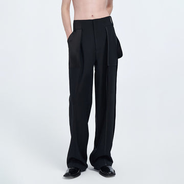 TIWILLTANG Satin Panel Straight-Leg Pants-Pants-S-Black-Free Shipping Leatheretro