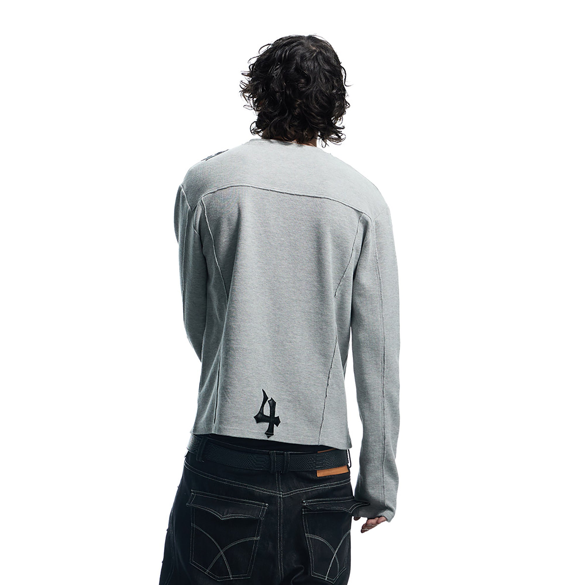 DND4DES Waffle-Knit Gothic Henley Long-Sleeve Tee-L/S Tee-S-Black-Free Shipping Leatheretro