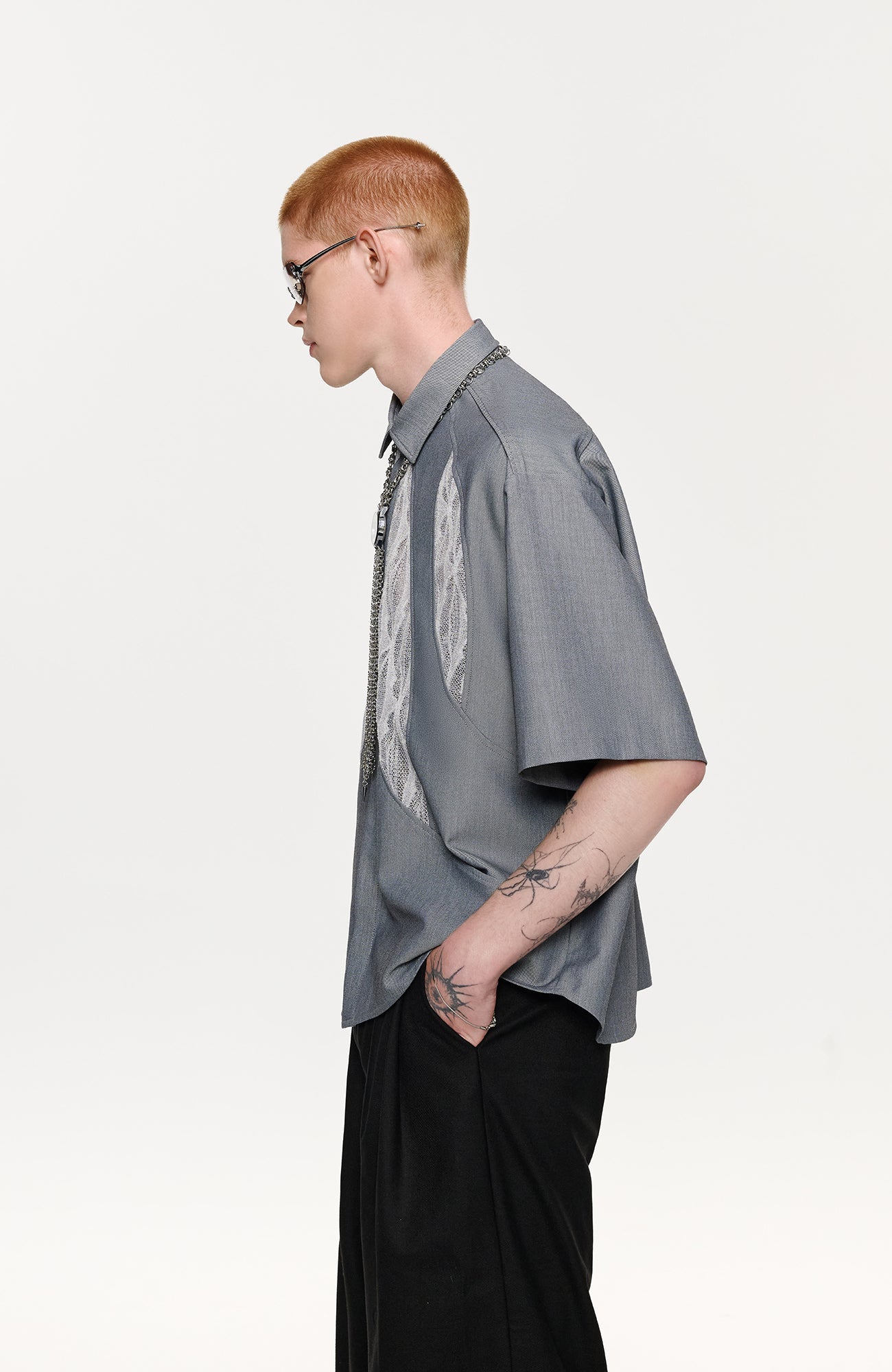 TIWILLTANG Leaf Lace Paneled Half Shirt-Half shirt-S-Free Shipping Leatheretro