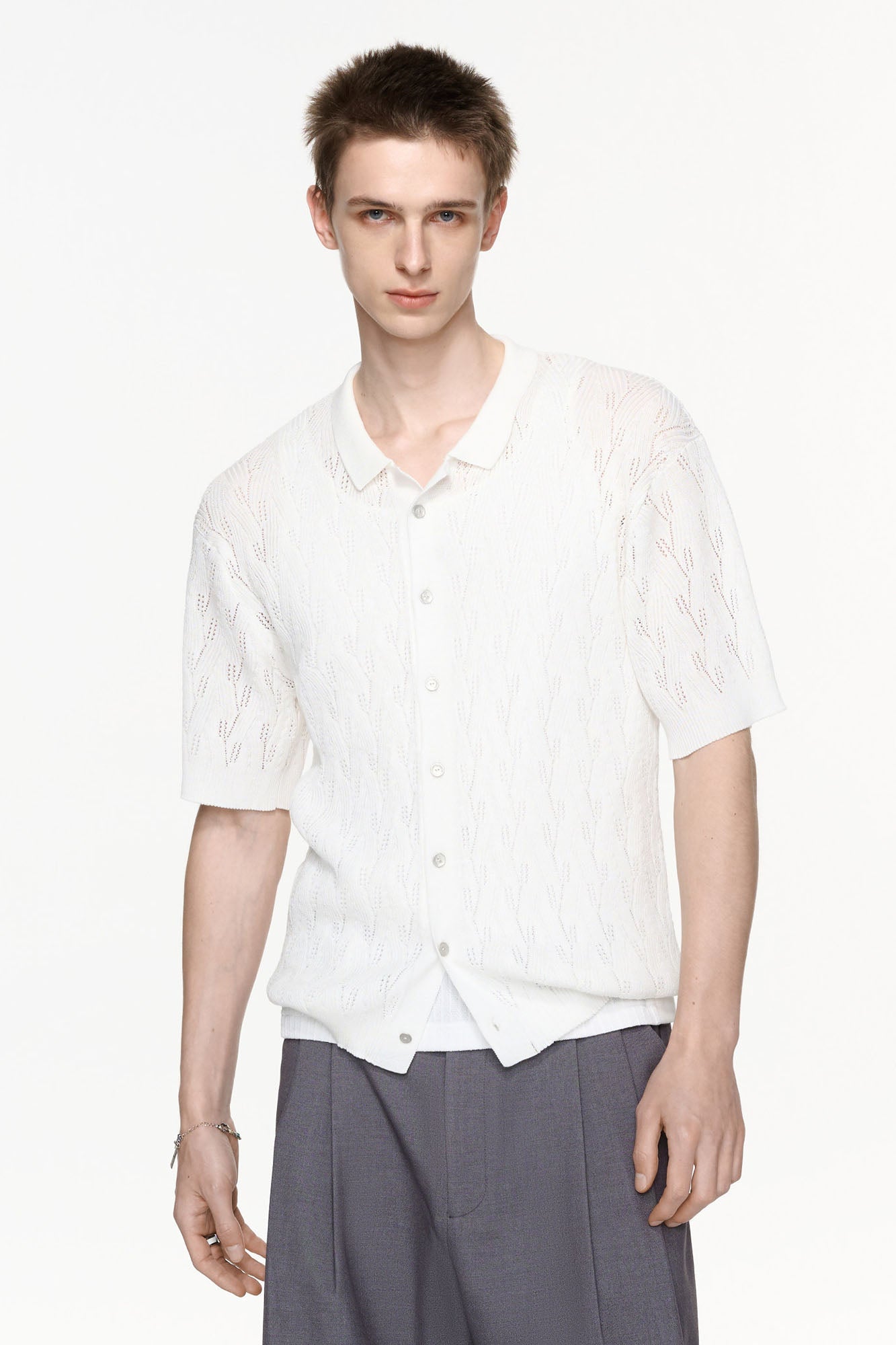 TIWILLTANG Pointelle Knit Polo Half Shirt-Half shirt-S-Free Shipping Leatheretro