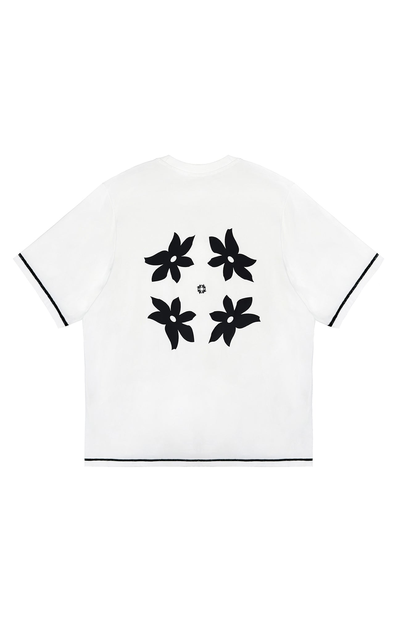 MIICHOUS Contrast Piping Floral Graphic T-Shirt-T Shirt-S-White-Free Shipping Leatheretro