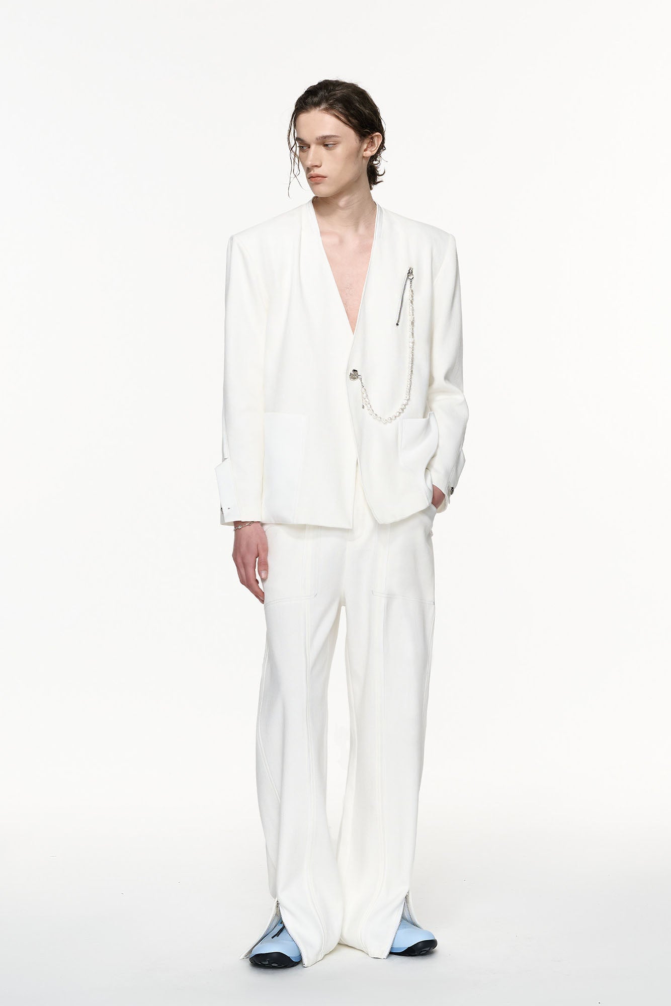 TIWILLTANG Paneled Zipper-Hem Wide-Leg Pants White-Pants-S (Preorder)-Free Shipping Leatheretro