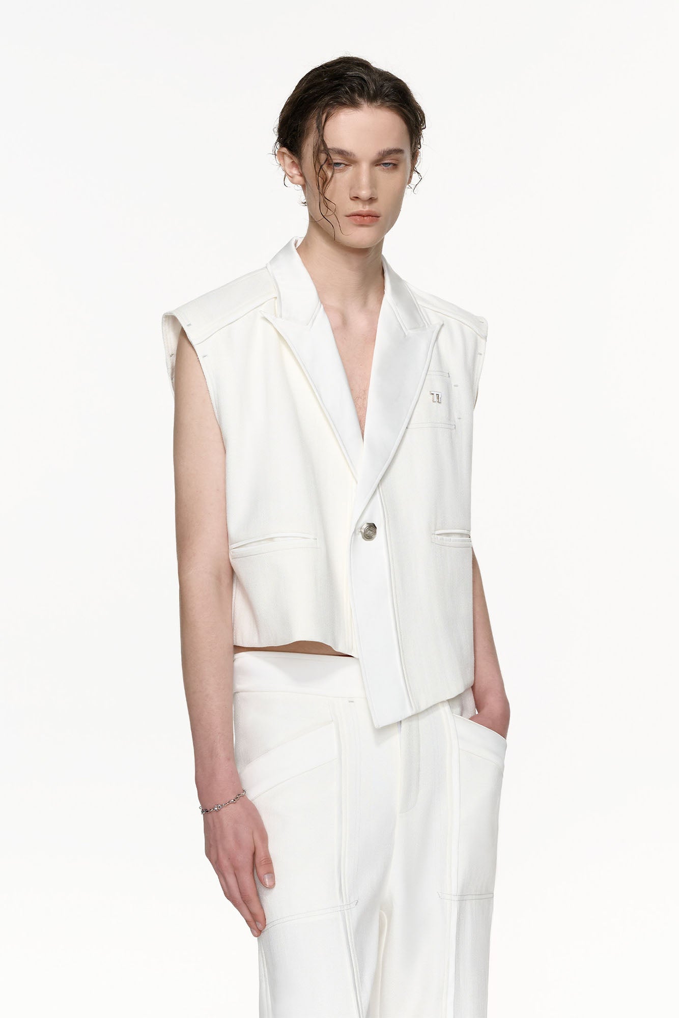 TIWILLTANG Asymmetrical Lapel Vest White-Vest-S (Preorder)-Free Shipping Leatheretro