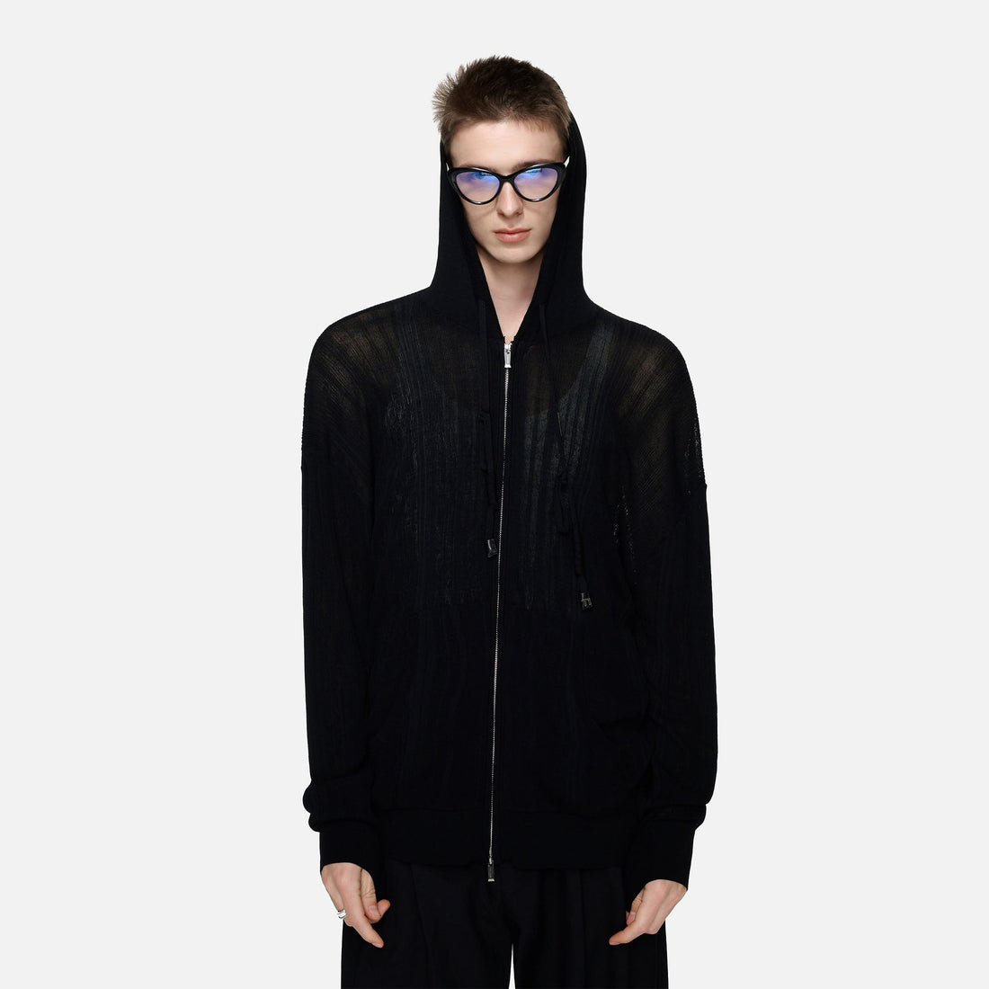 TIWILLTANG Sheer Knit Zip-Up Hoodie-Jacket-S-Free Shipping Leatheretro
