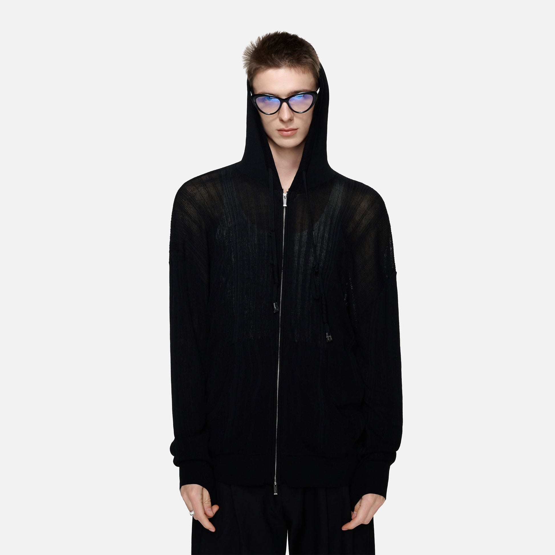 TIWILLTANG Sheer Knit Zip-Up Hoodie-Jacket-S-Free Shipping Leatheretro