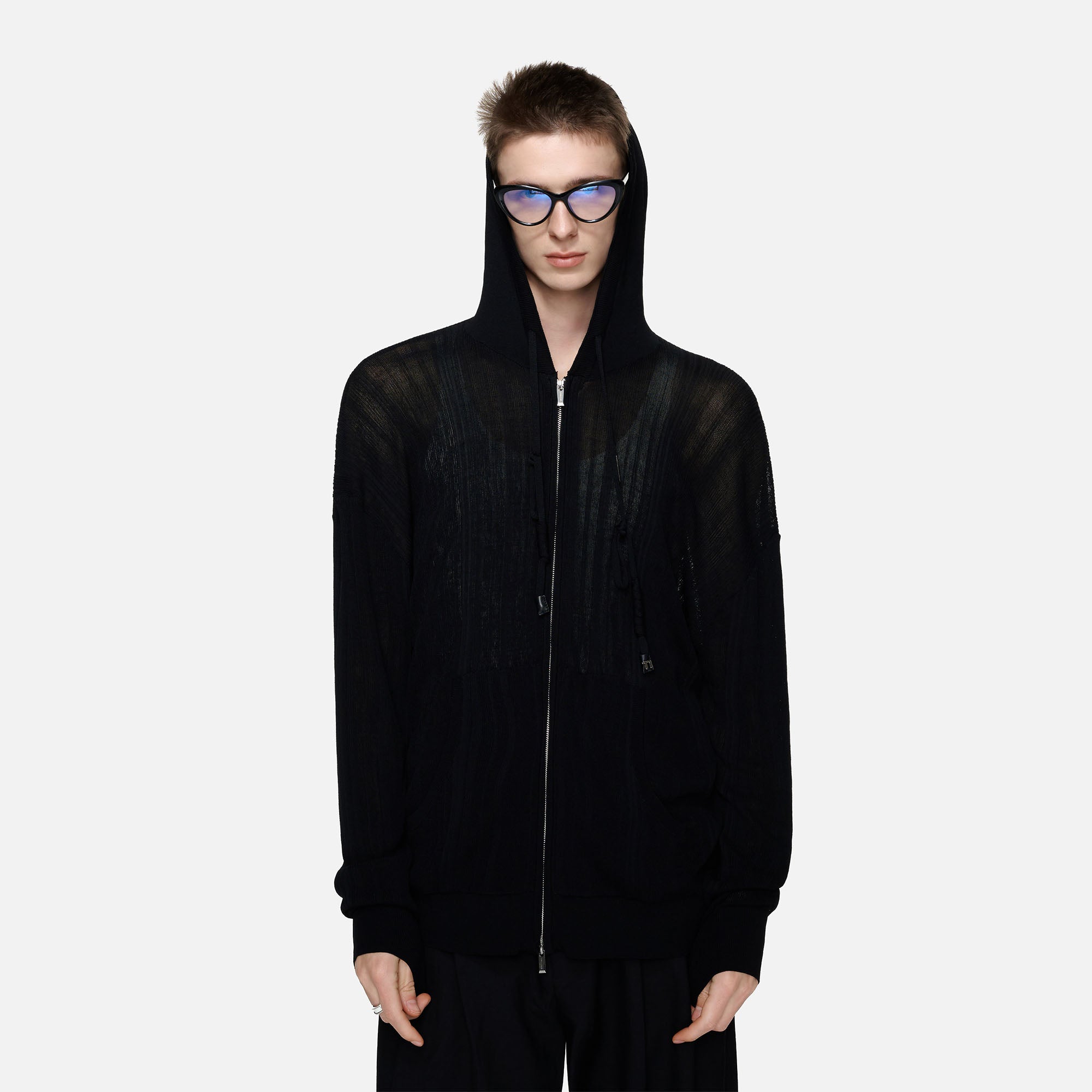 TIWILLTANG Sheer Knit Zip-Up Hoodie-Jacket-S-Free Shipping Leatheretro