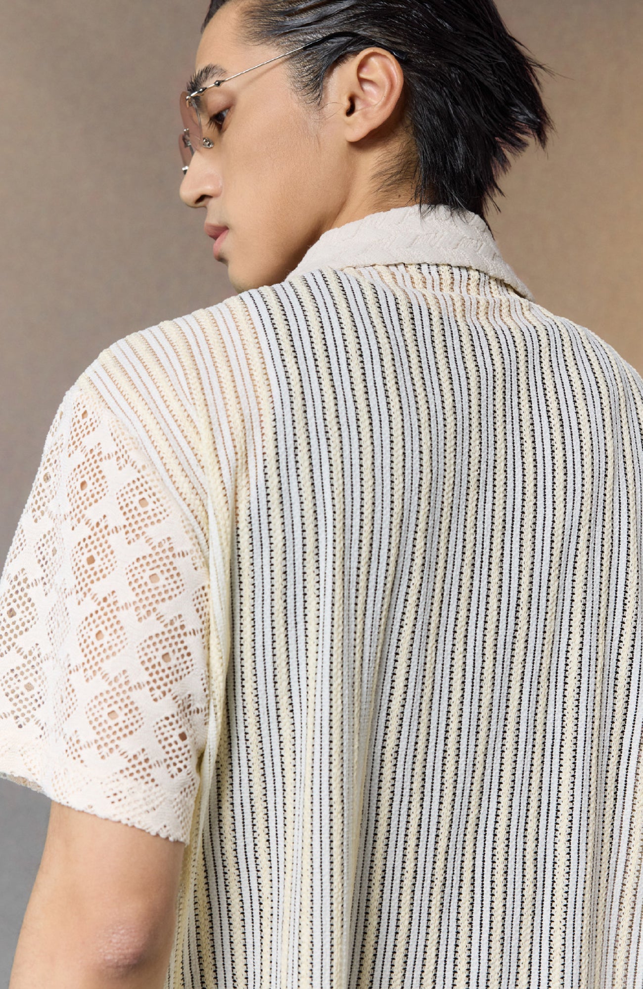 ALVNG AR ANTS Open-Knit Diamond Panel Short-Sleeve Shirt-Shirt-S-Black-Free Shipping Leatheretro