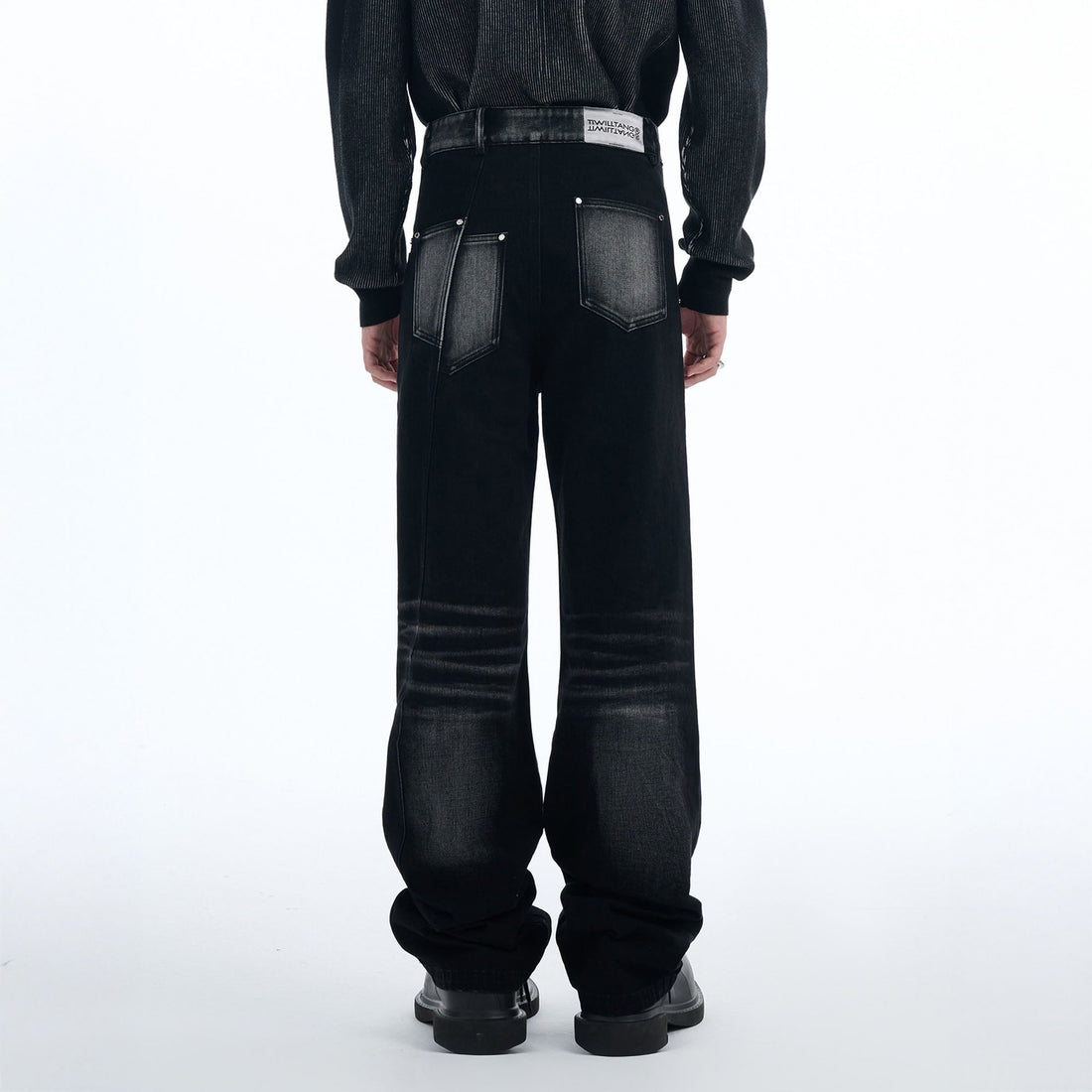 TIWILLTANG Whiskering Washed Panel Straight-Leg Jeans