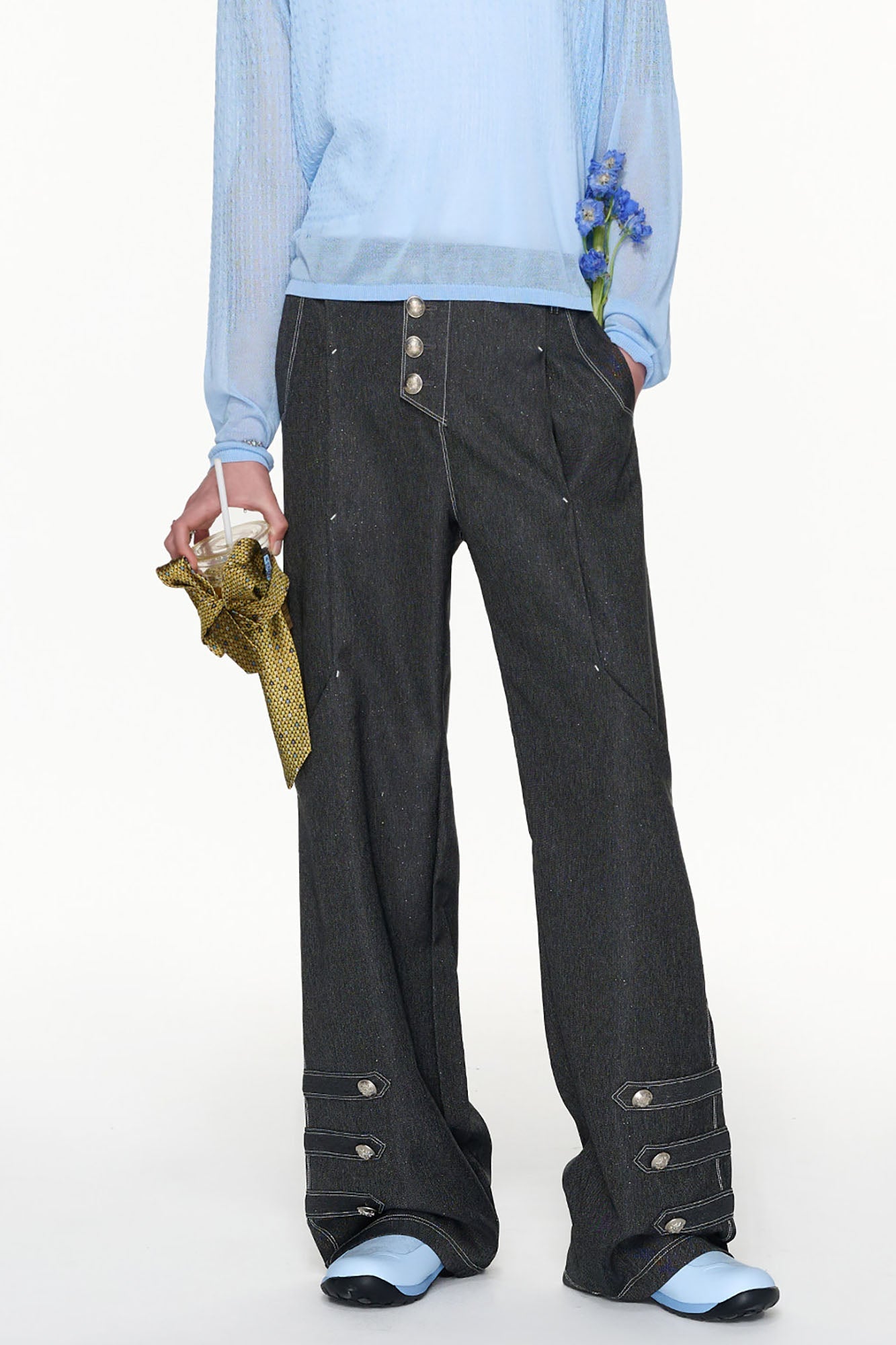 TIWILLTANG Asymmetrical Placket Stitched Wide-Leg Jeans-Jeans-S (Preorder)-Free Shipping Leatheretro