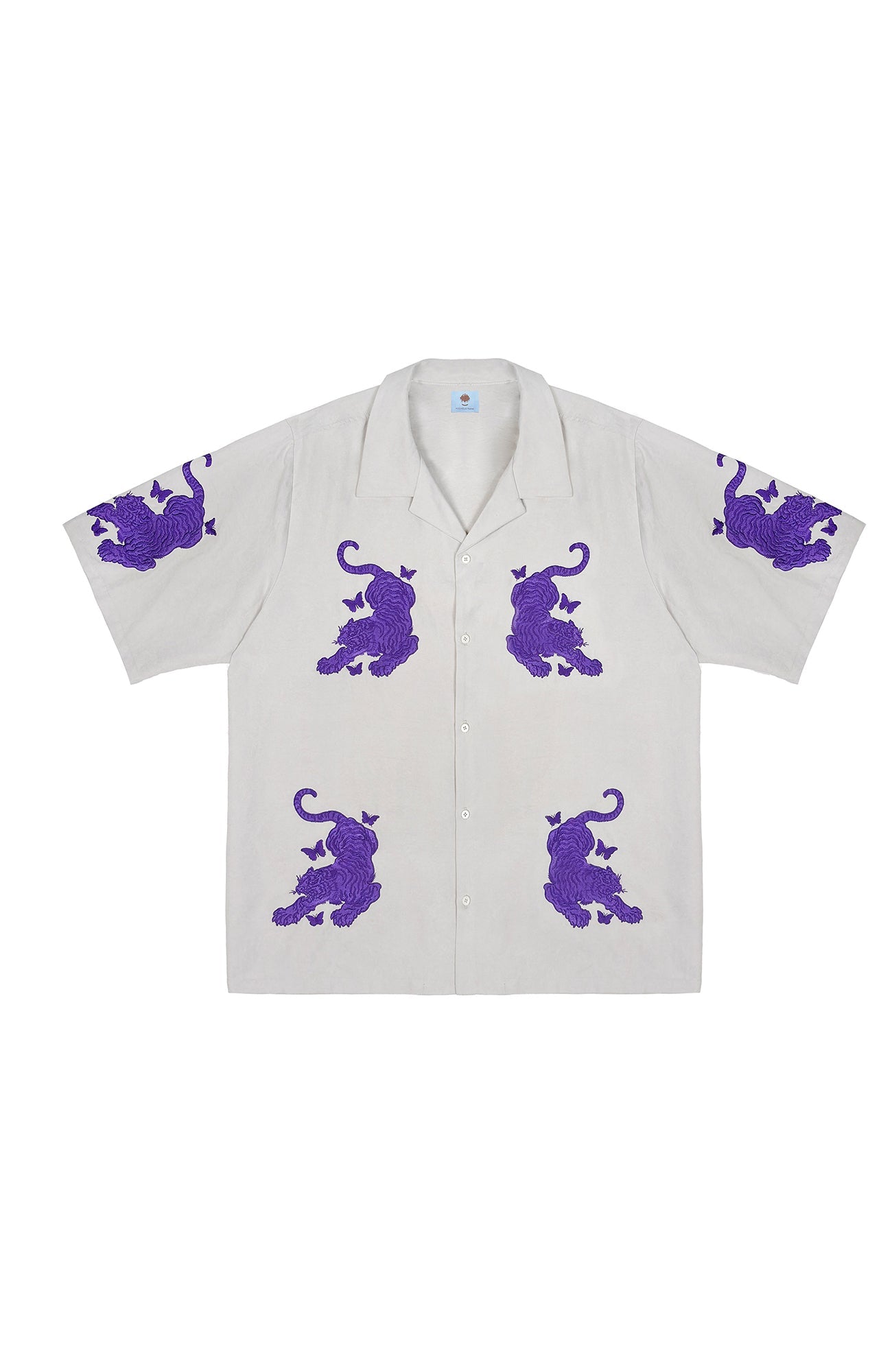 MIICHOUS Tiger Butterfly Satin Embroidered Half Shirt-Half shirt-S (Preorder)-Gray-Free Shipping Leatheretro