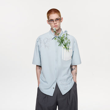 TIWILLTANG Floral Diamond Layered Pocket Half Shirt-Half shirt-S-Free Shipping Leatheretro