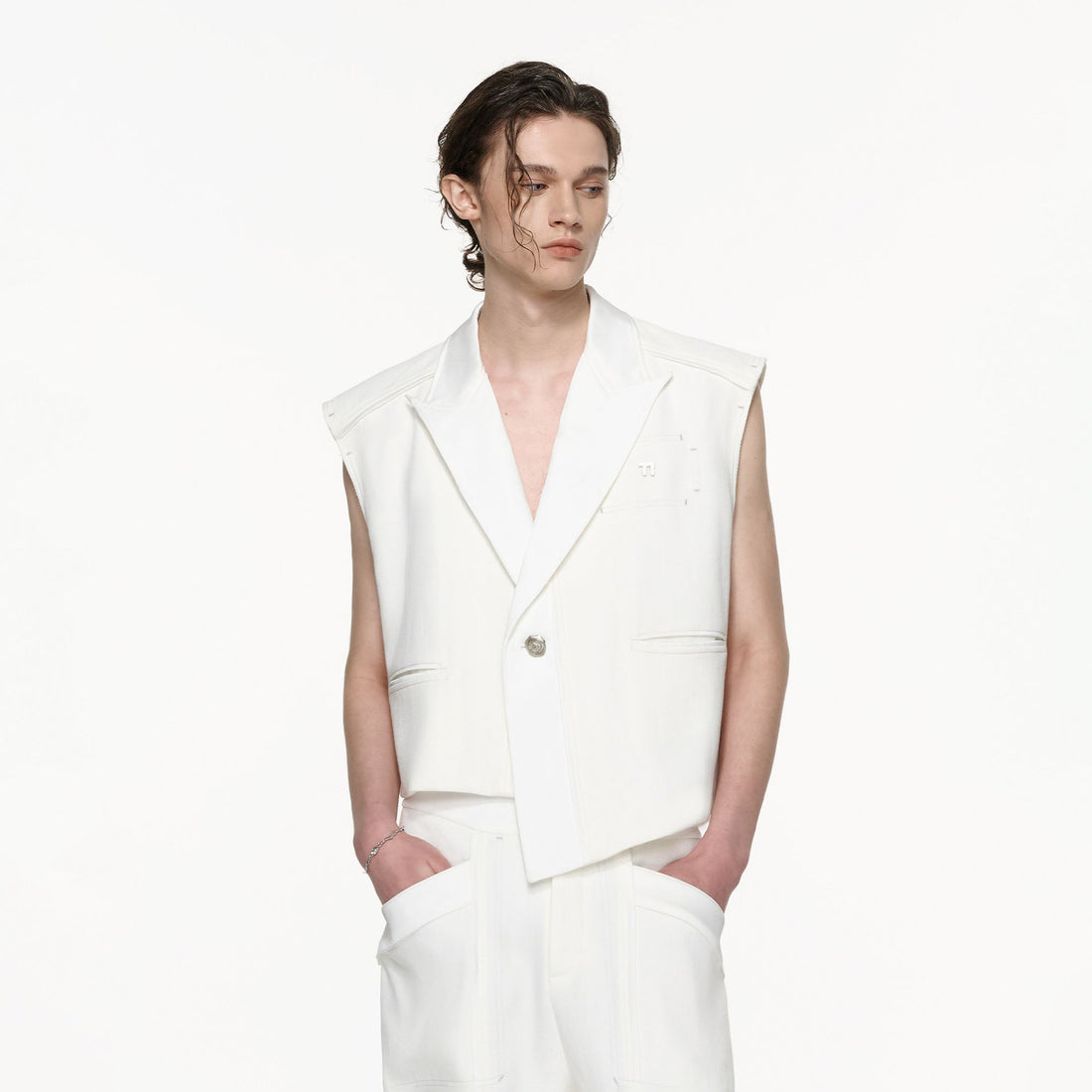 TIWILLTANG Asymmetrical Lapel Vest White-Vest-S (Preorder)-Free Shipping Leatheretro