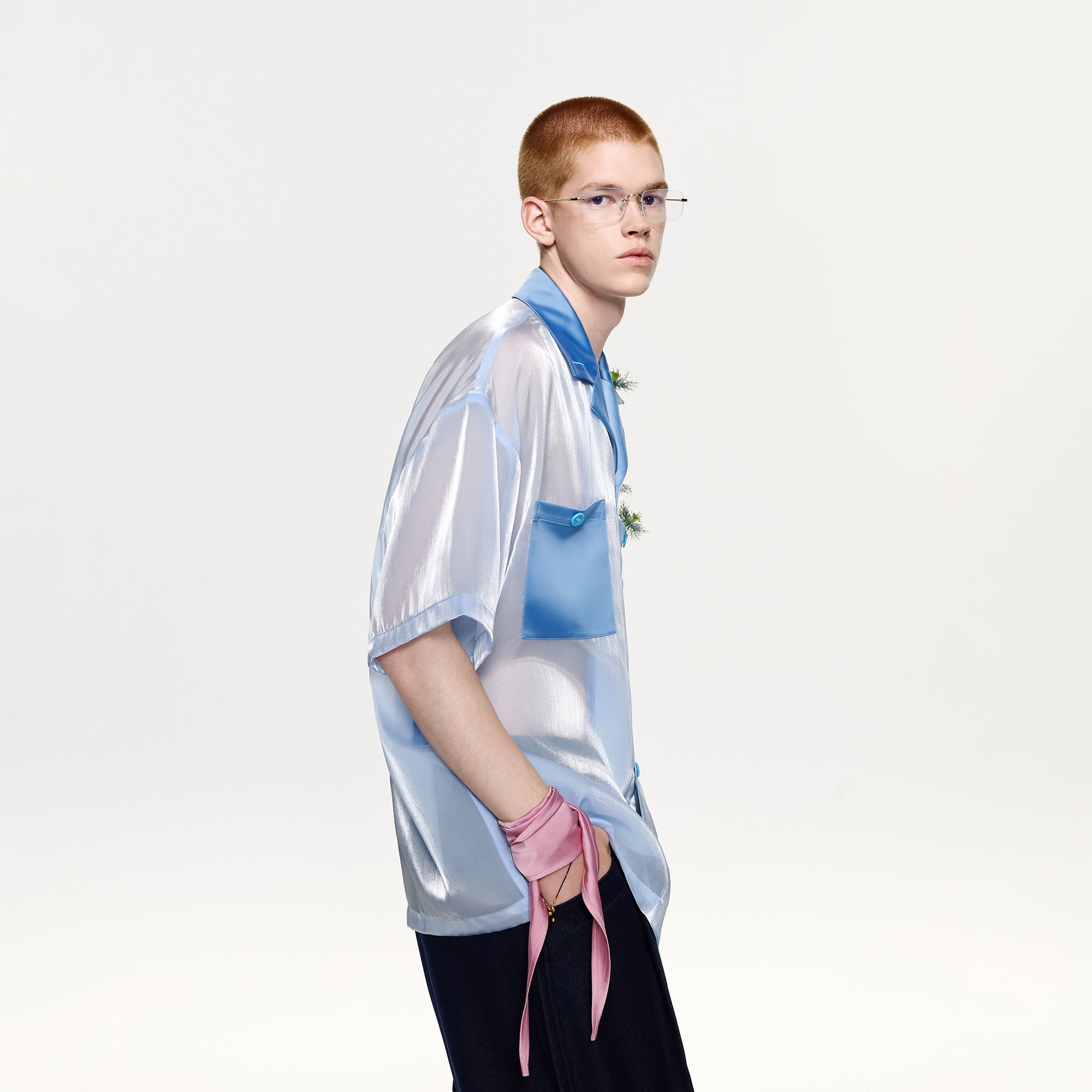 TIWILLTANG Contrast Tie-Neck Sheer Half Shirt-Half shirt-S-Free Shipping Leatheretro