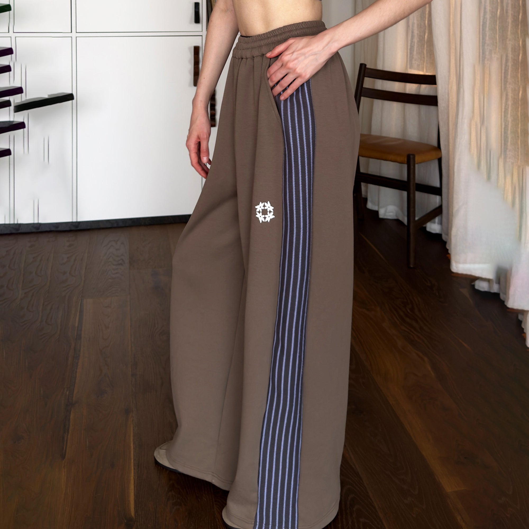 MIICHOUS Contrast Stripes Panel Pants-Pants-S (Preorder)-Coffee-Free Shipping Leatheretro