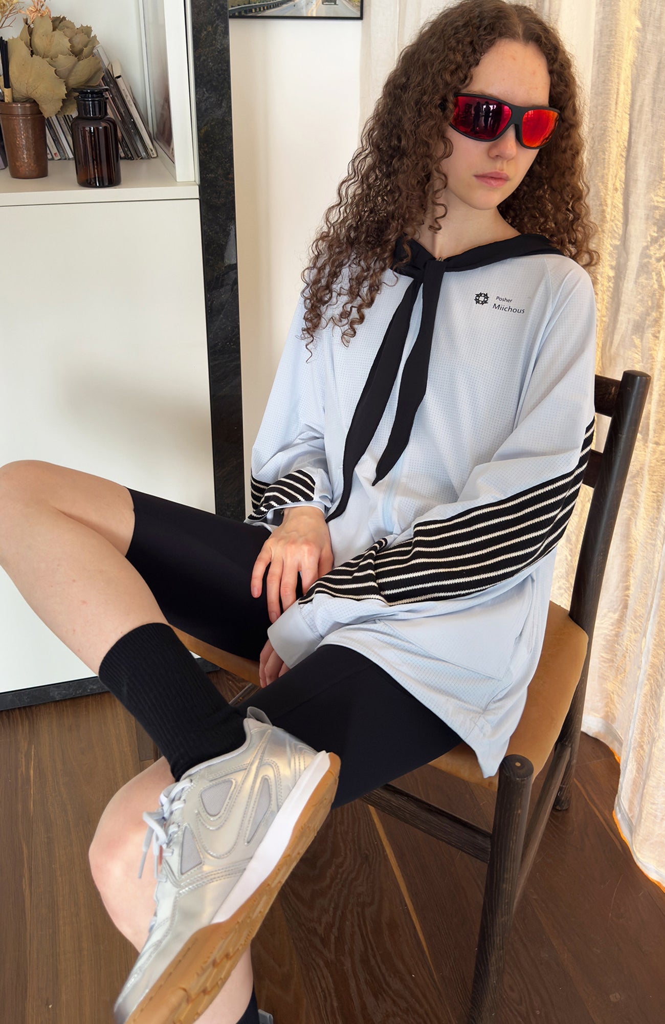 MIICHOUS Contrast Stripes Hooded Tie-Neck UV Protection Jacket-Jacket-S (Preorder)-Free Shipping Leatheretro