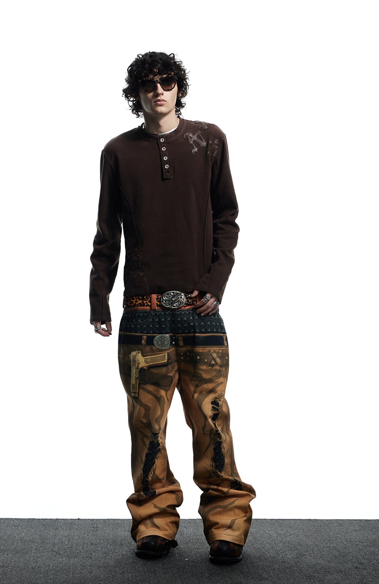 DND4DES Waffle-Knit Gothic Henley Long-Sleeve Tee-L/S Tee-S-Black-Free Shipping Leatheretro