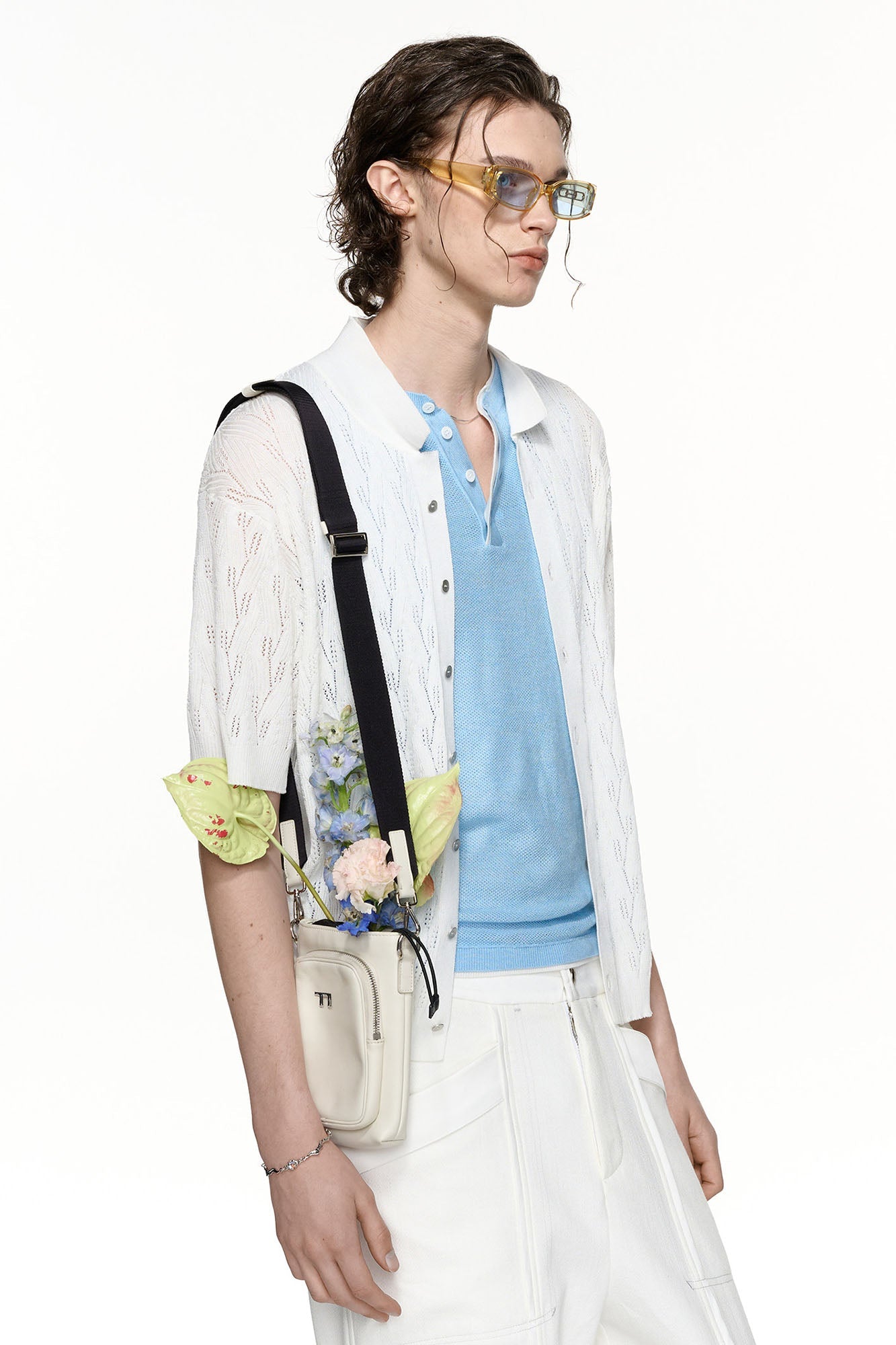 TIWILLTANG Pointelle Knit Polo Half Shirt-Half shirt-S-Free Shipping Leatheretro