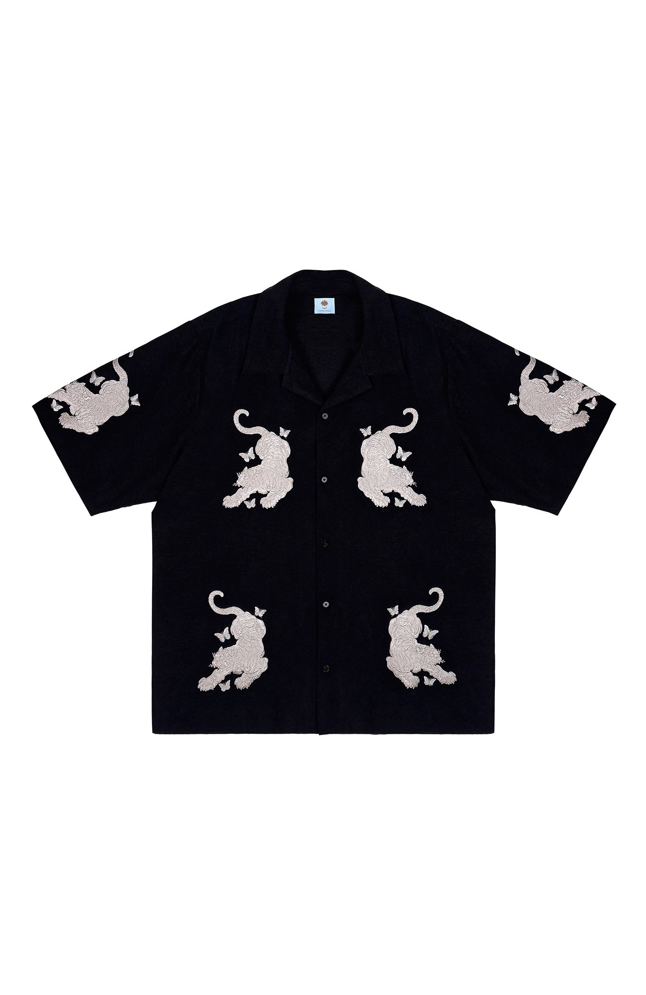 MIICHOUS Tiger Butterfly Satin Embroidered Half Shirt-Half shirt-S (Preorder)-Gray-Free Shipping Leatheretro