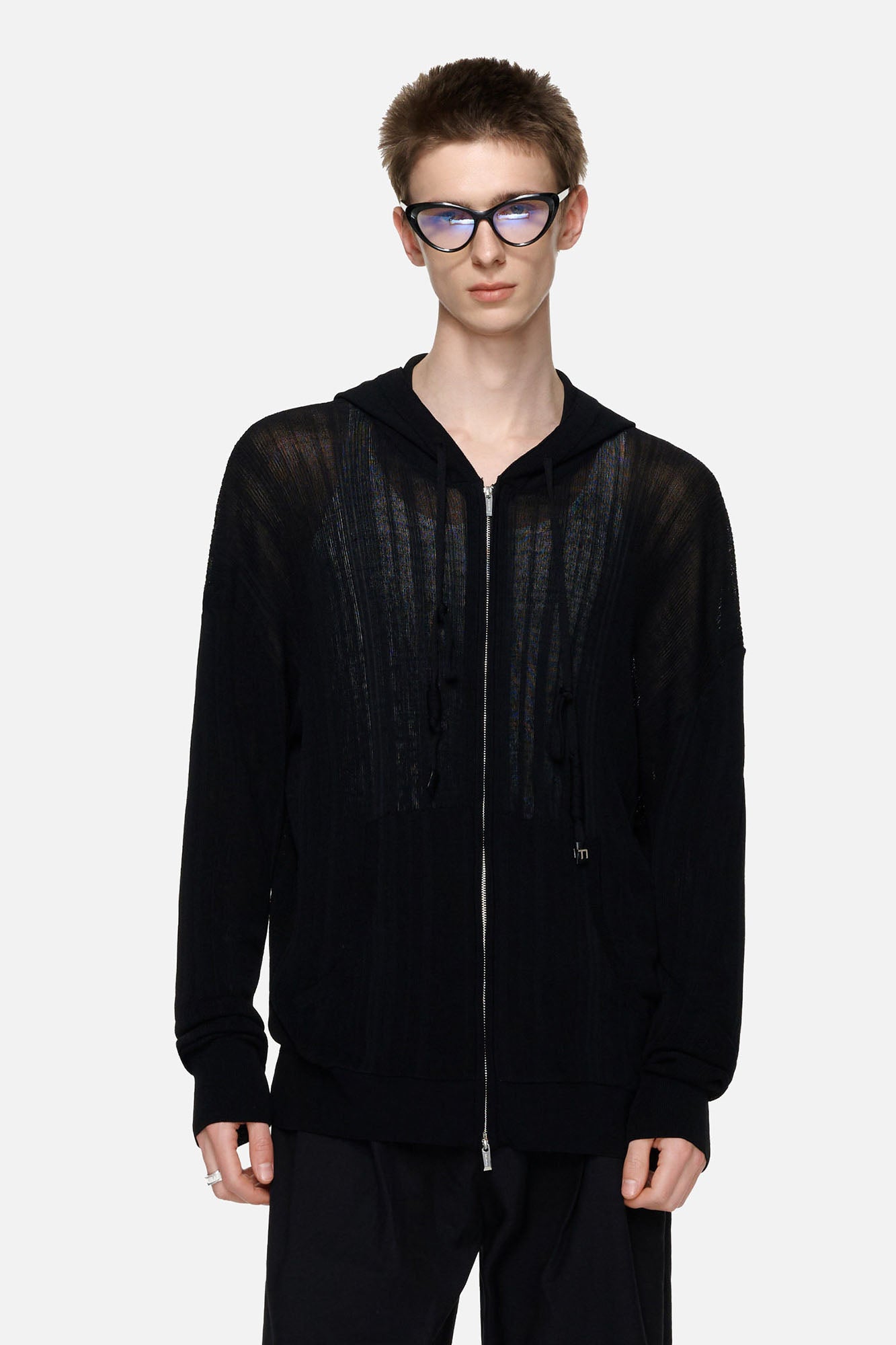 TIWILLTANG Sheer Knit Zip-Up Hoodie-Jacket-S-Free Shipping Leatheretro