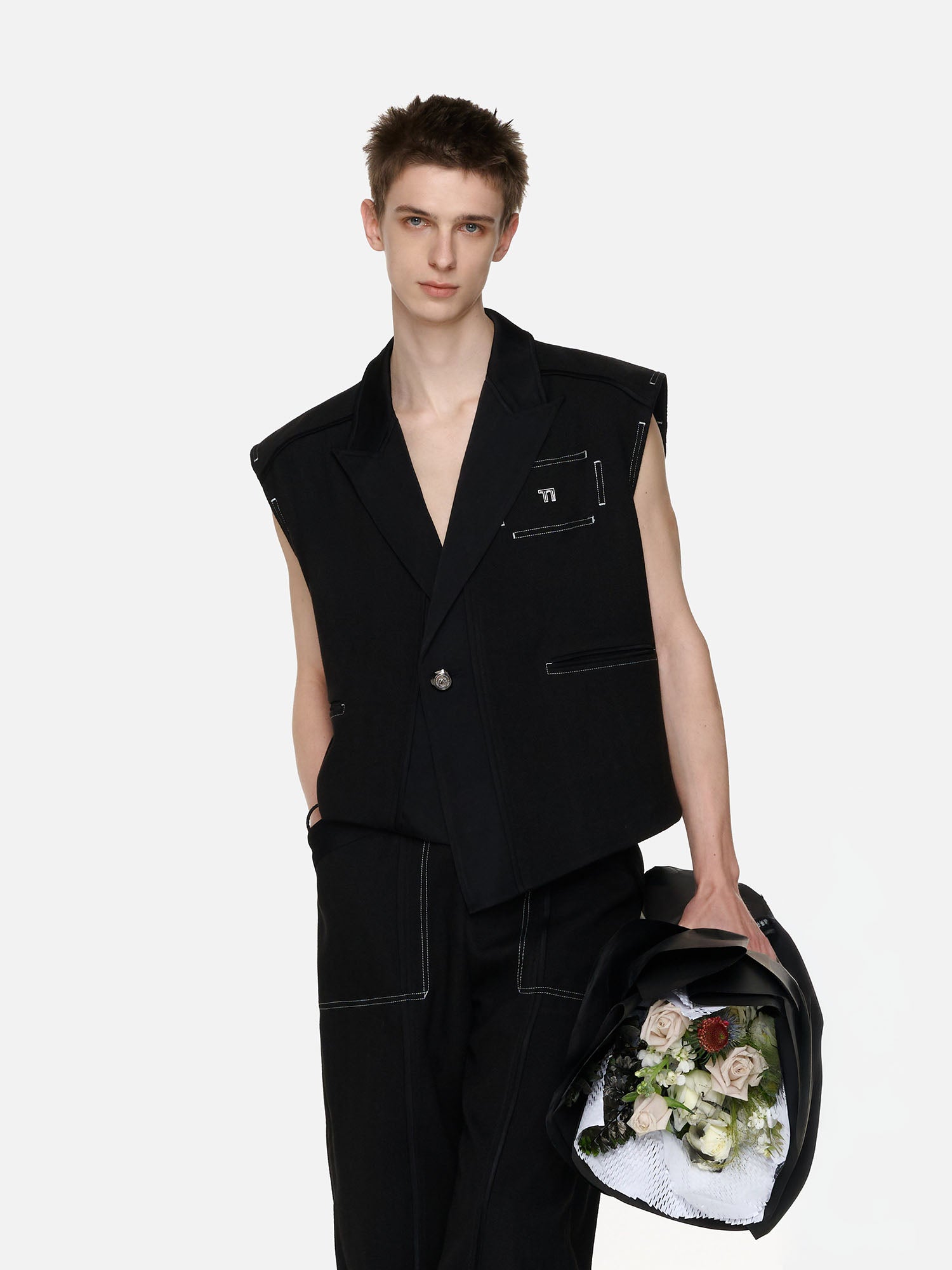 TIWILLTANG Asymmetrical Lapel Vest Black-Vest-S (Preorder)-Free Shipping Leatheretro