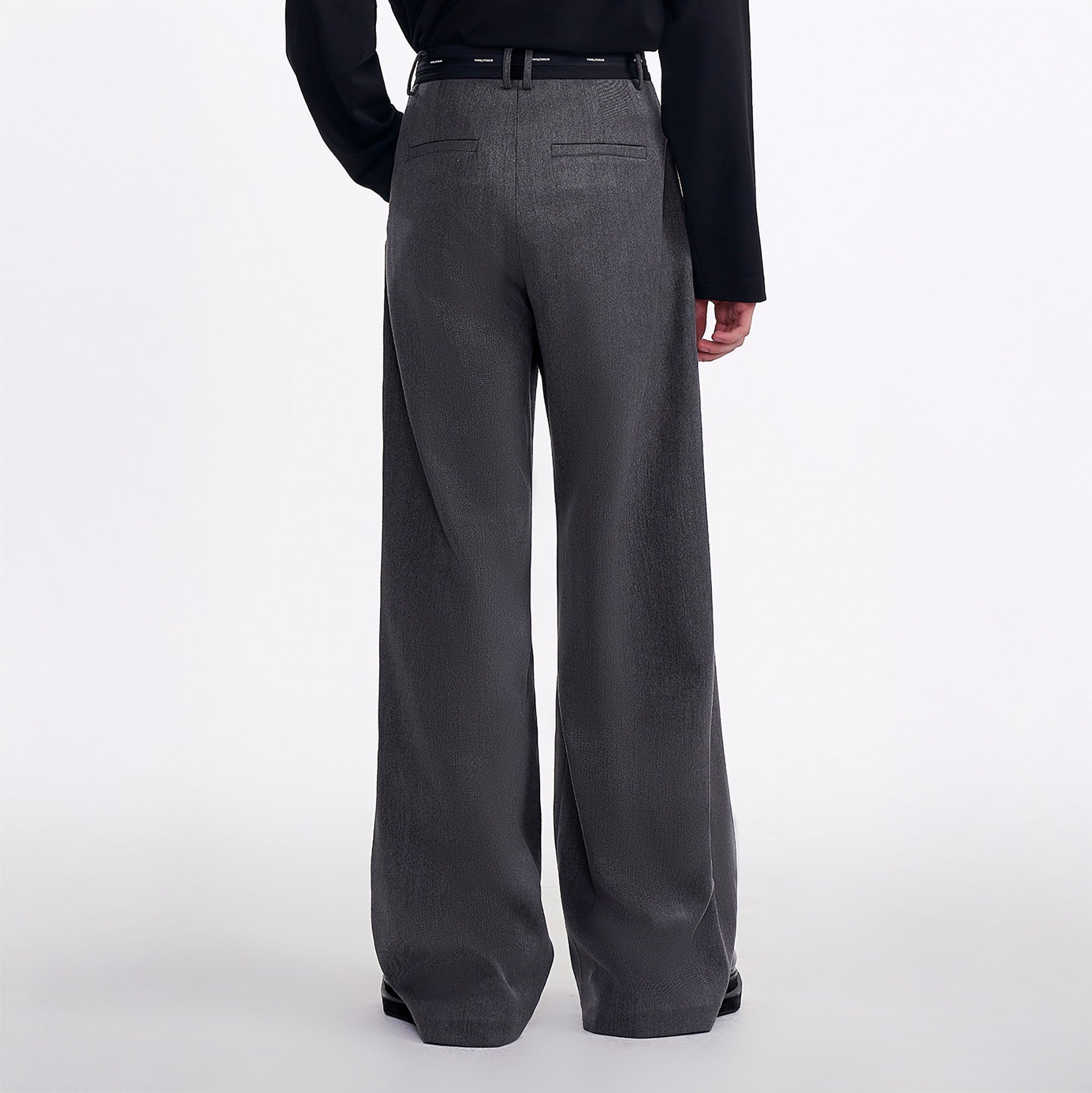 TIWILLTANG Contrast Panel Pleated Straight-Leg Pants-Pants-S-Black-Free Shipping Leatheretro