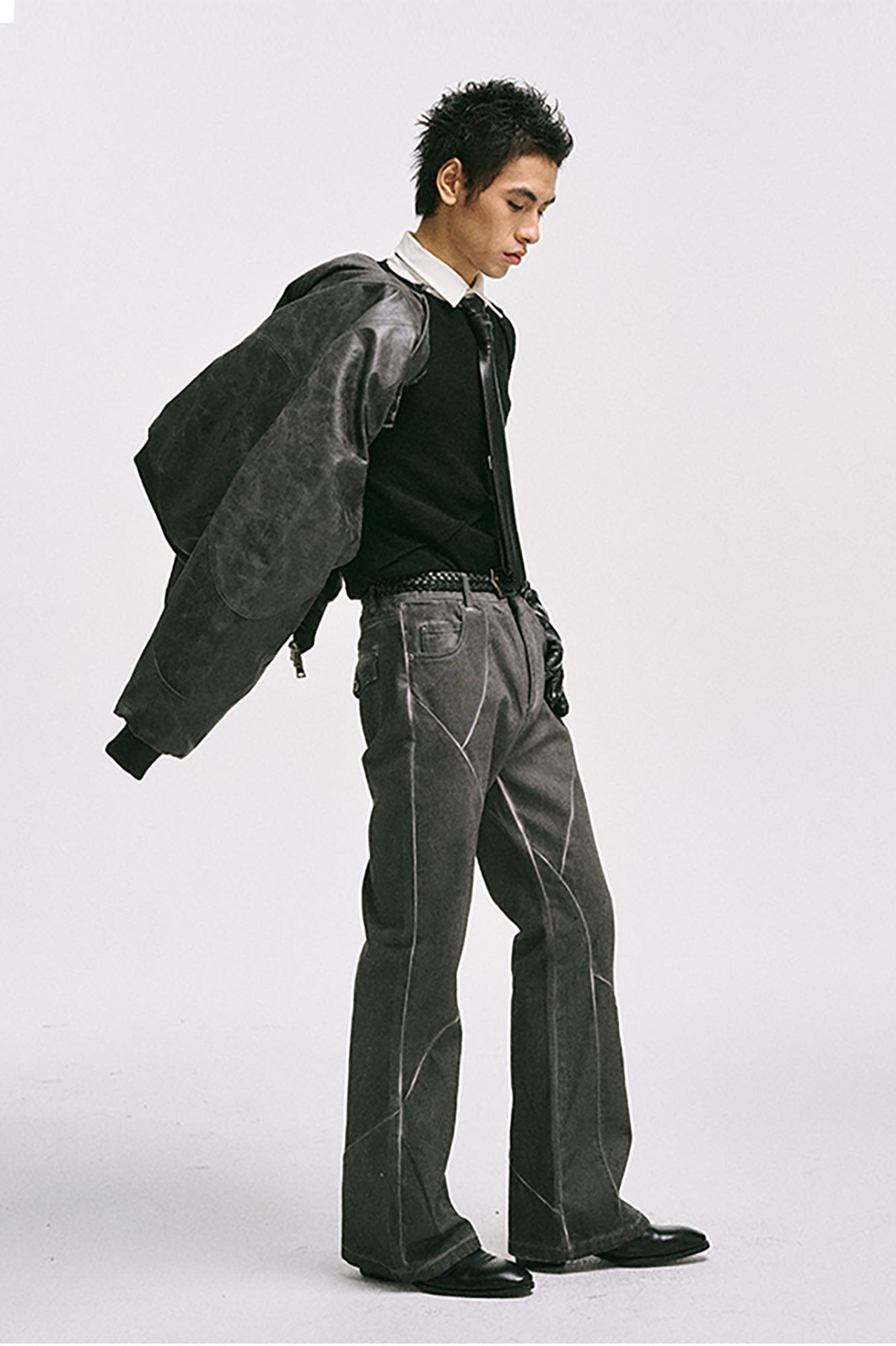 CATSSTAC Crosscut Washed Denim Pants-Jeans-M-Black-Free Shipping Leatheretro