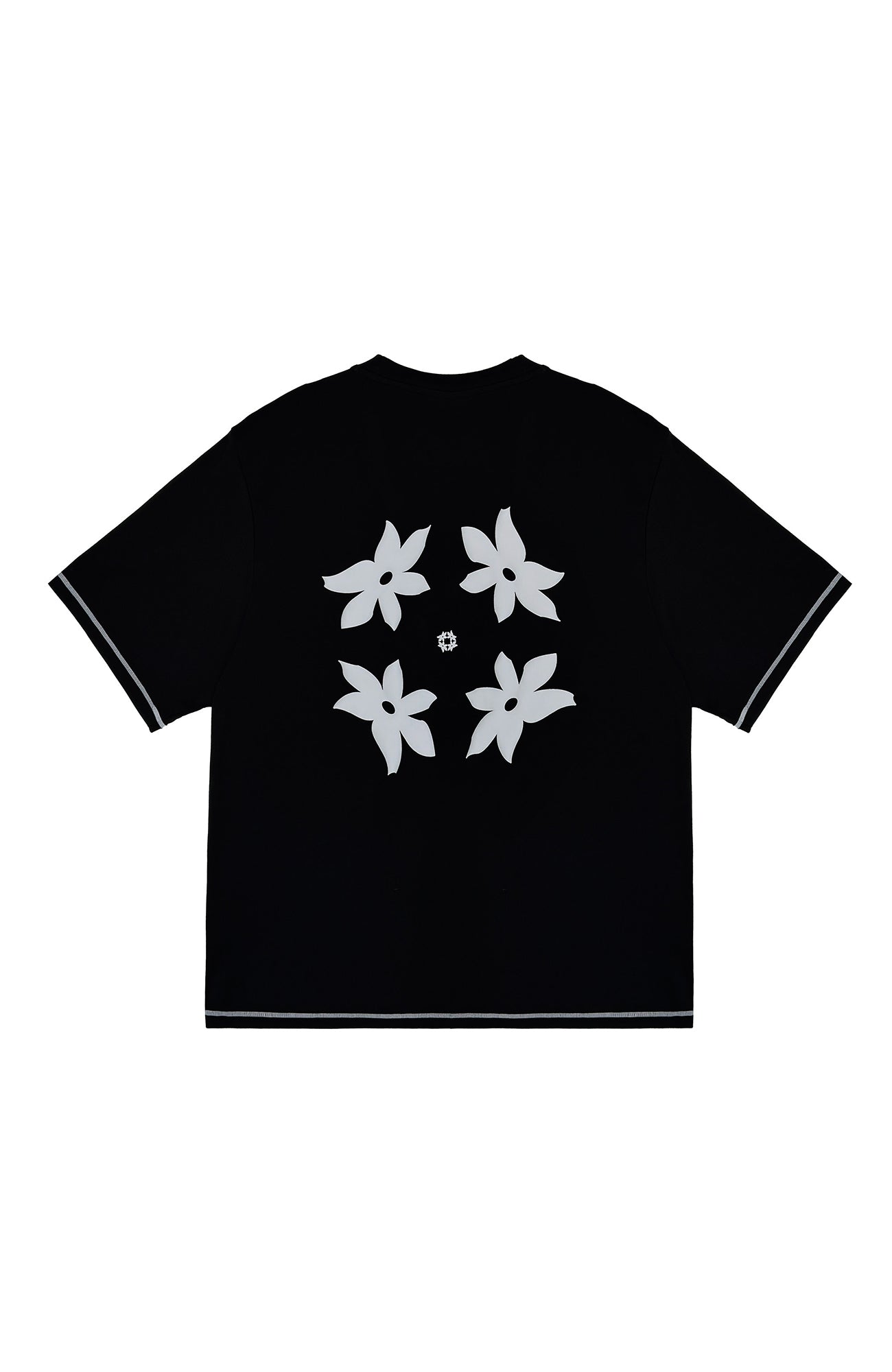 MIICHOUS Contrast Piping Floral Graphic T-Shirt-T Shirt-S-White-Free Shipping Leatheretro