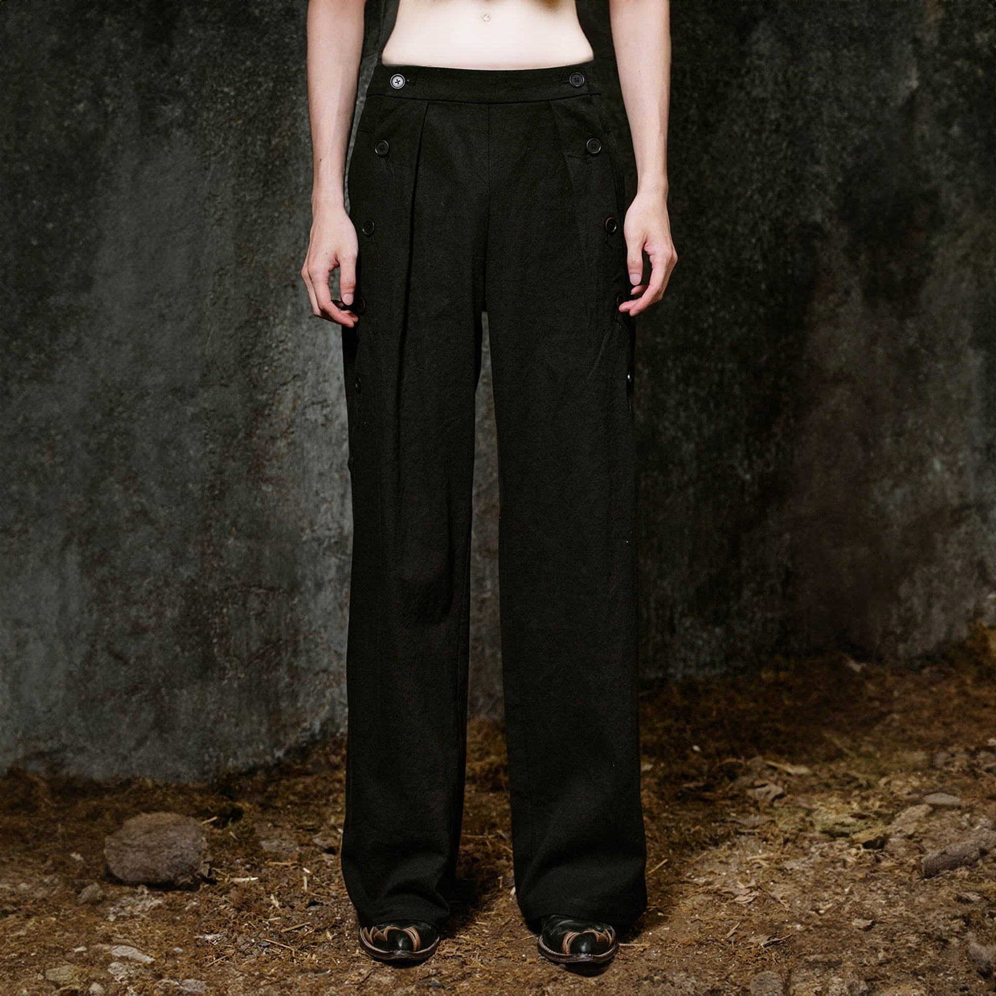 ILNya Nieternite Nifutur Side Button Pleated Wide-Leg Trousers-Pants-S(0)-Free Shipping Leatheretro