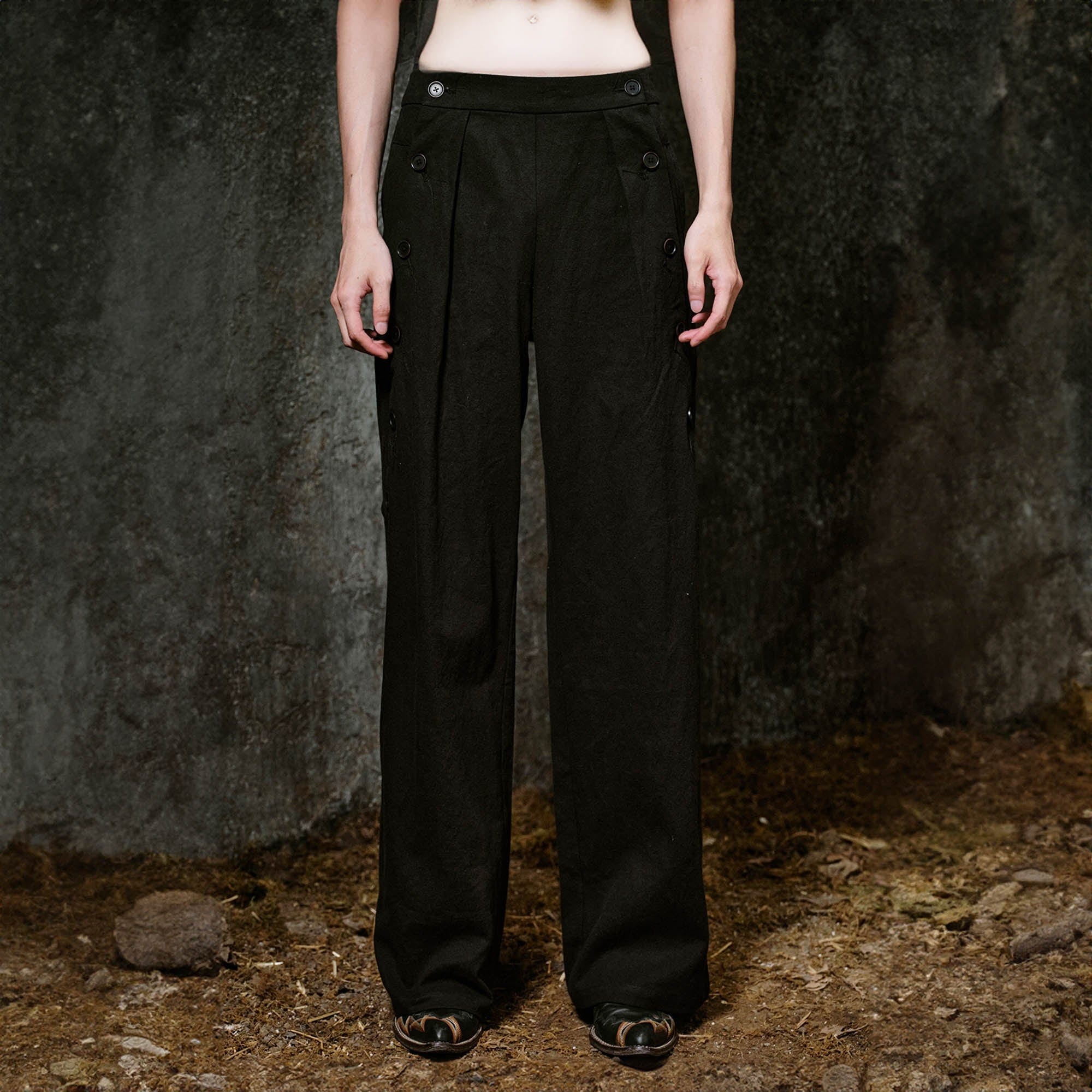 ILNya Nieternite Nifutur Side Button Pleated Wide-Leg Trousers-Pants-S(0)-Free Shipping Leatheretro